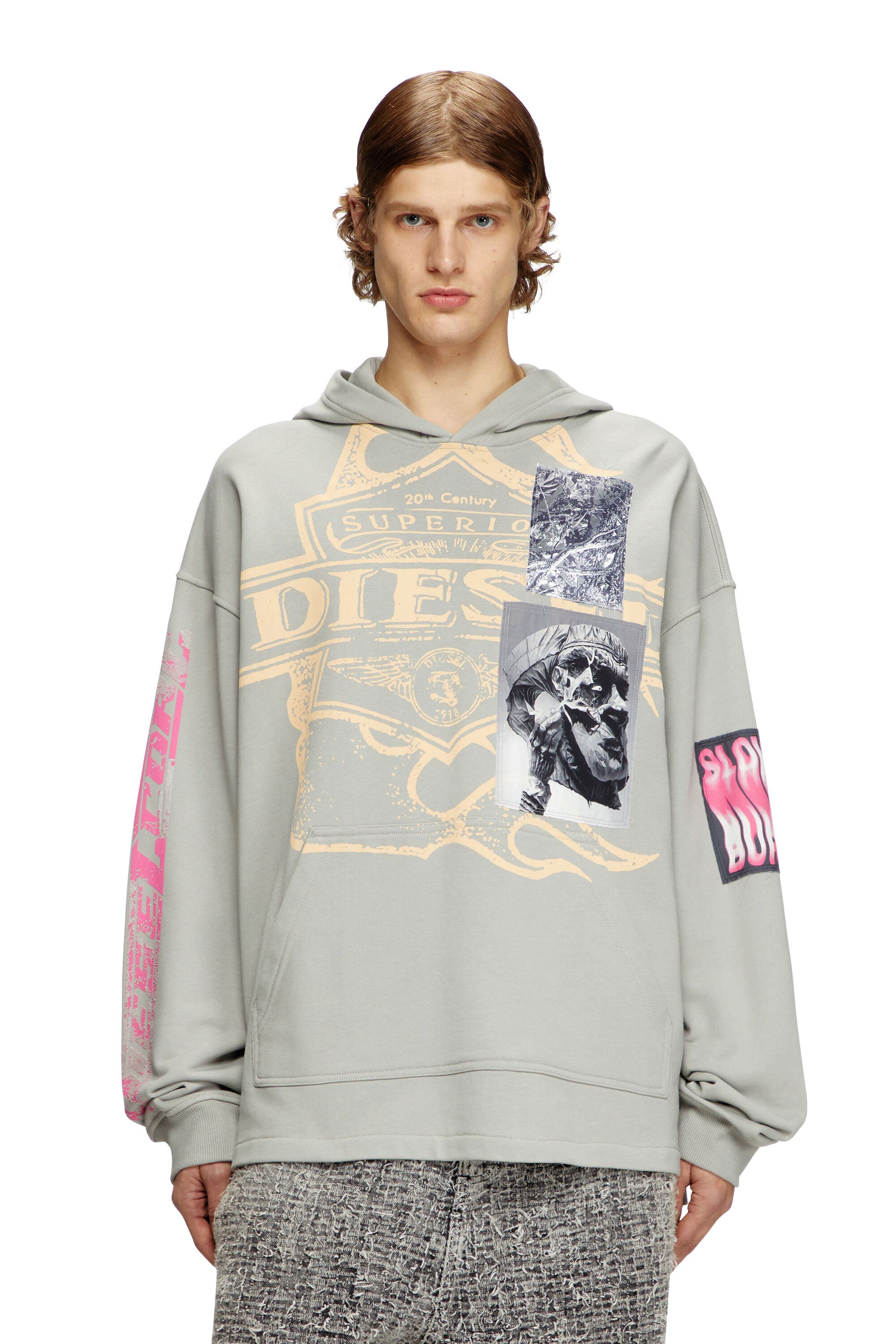 Diesel - S-BAXT-HOOD-R1, Man's Hoodie with prints and logo patches in Grey - 3