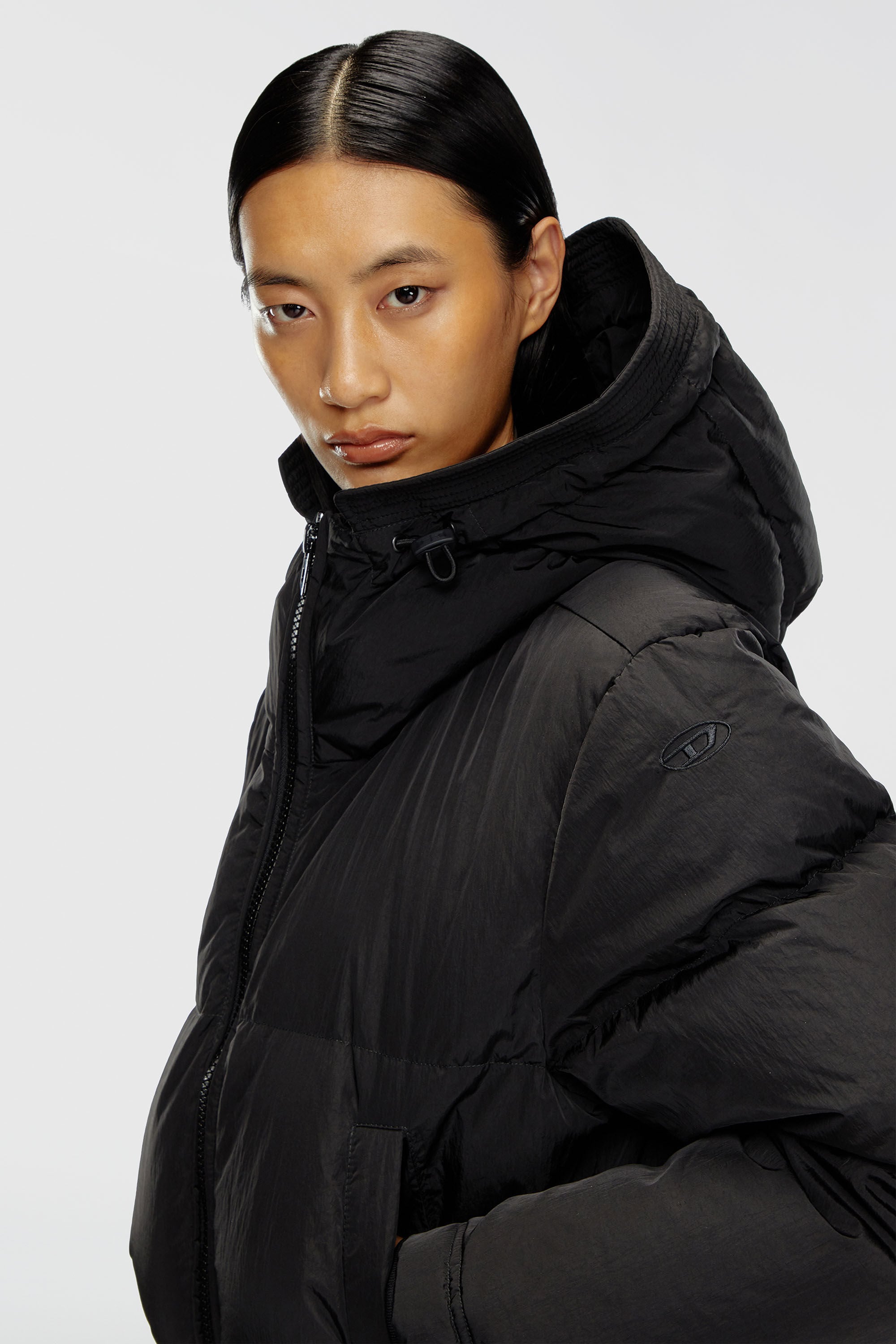 Women's Hooded down jacket in crinkled nylon | Black | Diesel