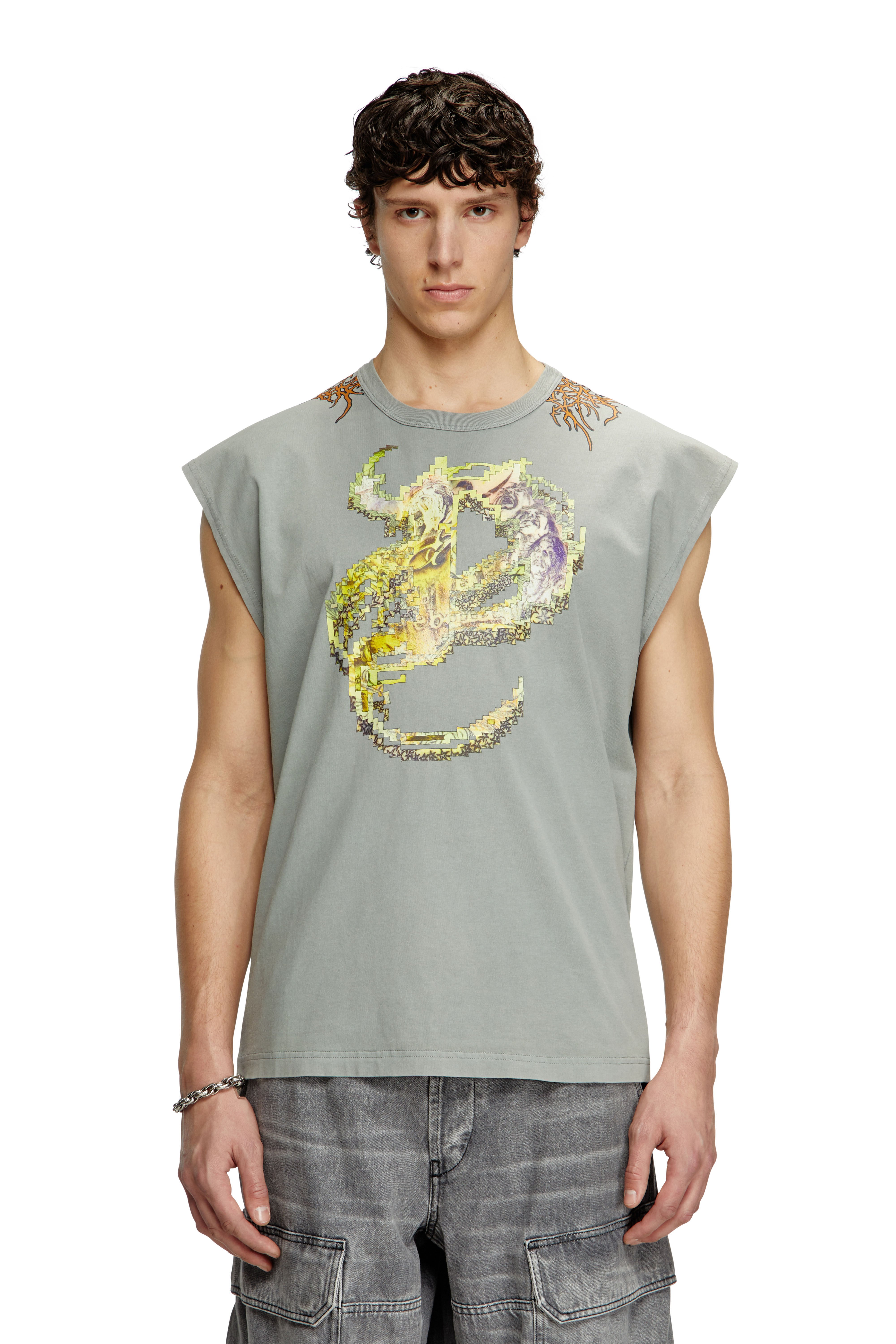 Diesel - T-BOXT-SL-R1, Man's Tank top with tattoo graphics in Grey - 3