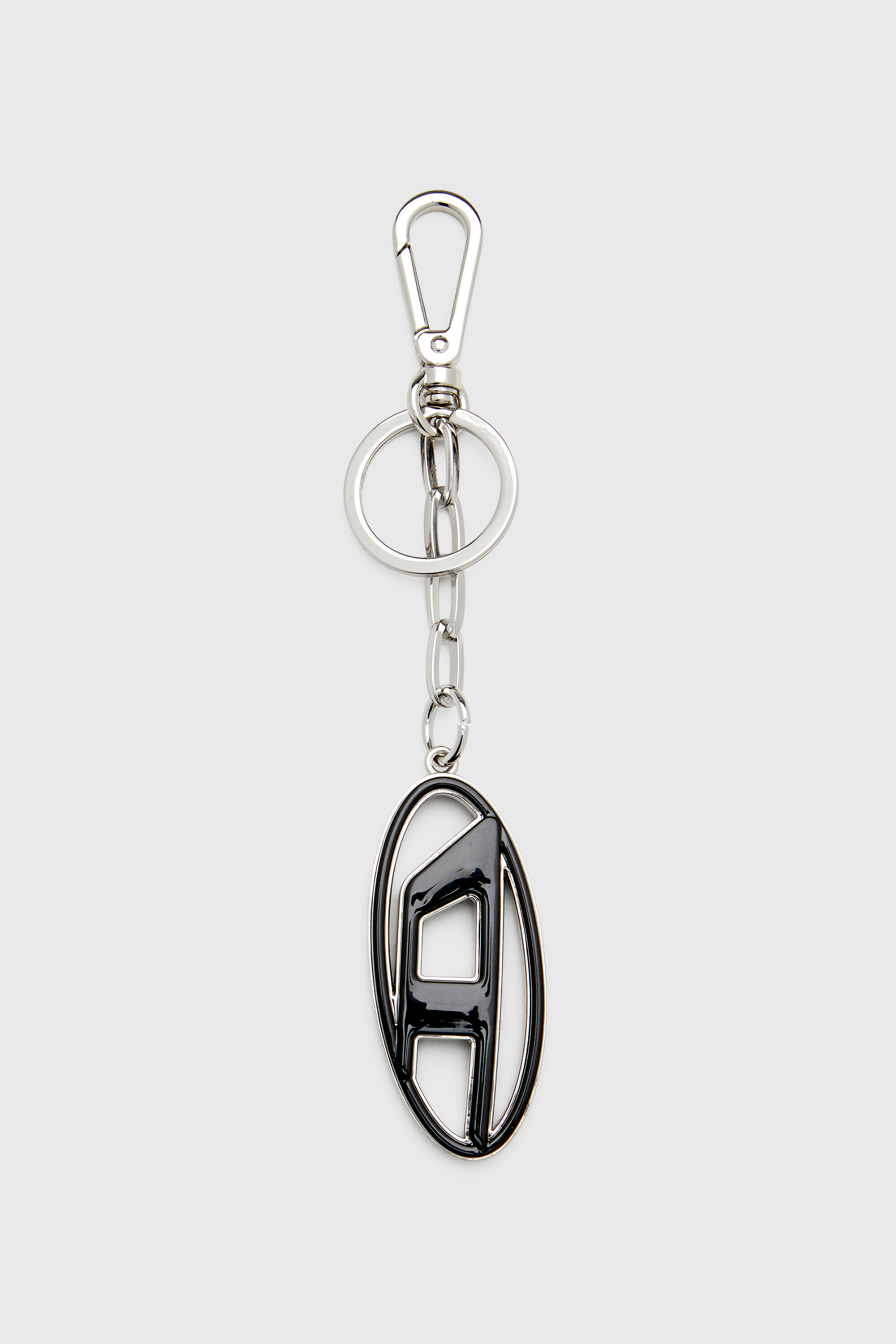 Diesel - CAGE-D LAYER, Man's Metal and resin Oval D keyring in Black/Silver - 2