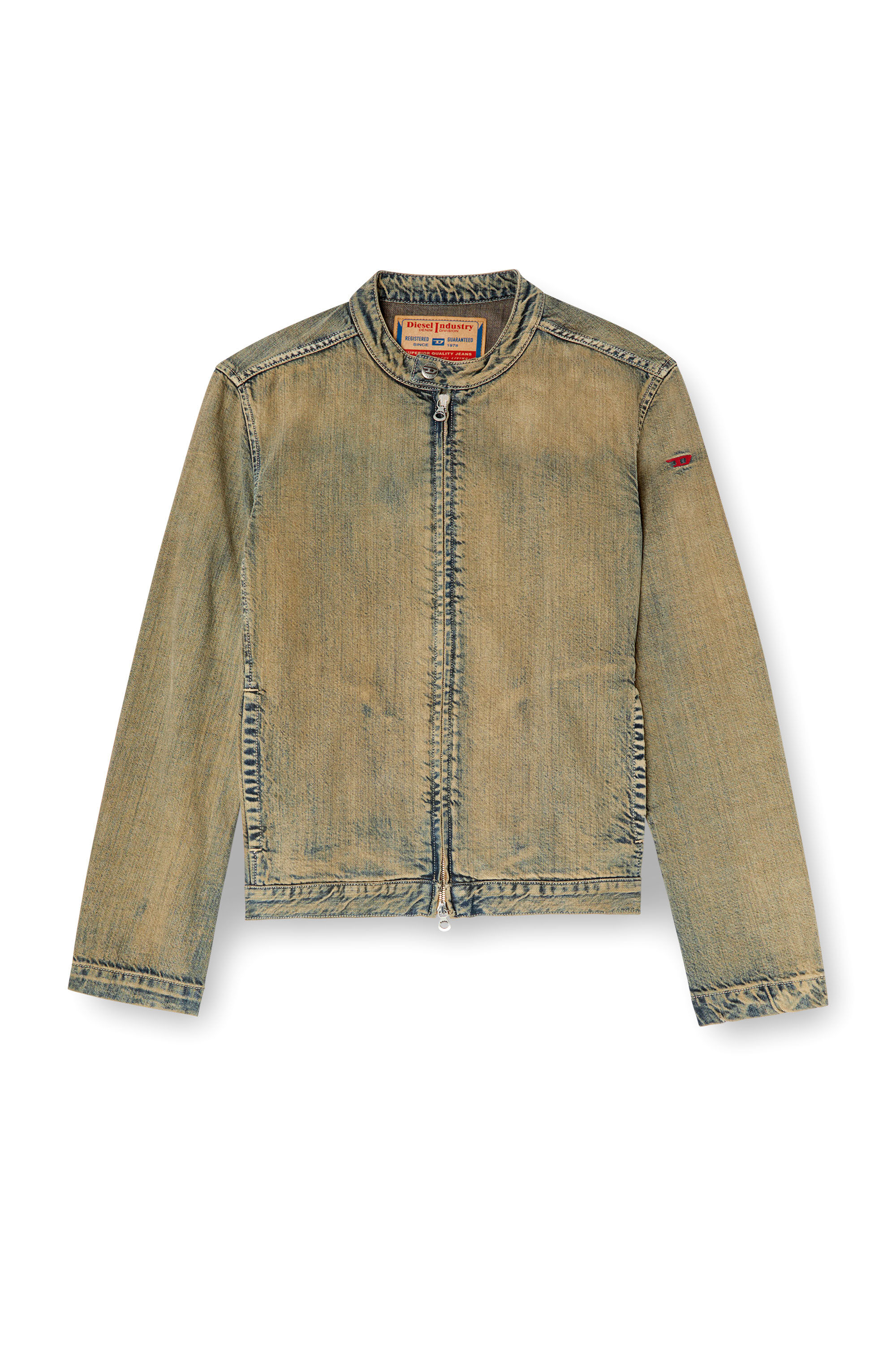 Diesel - D-GLORY, Man's Moto jacket in gold-brush denim in Medium blue - 2