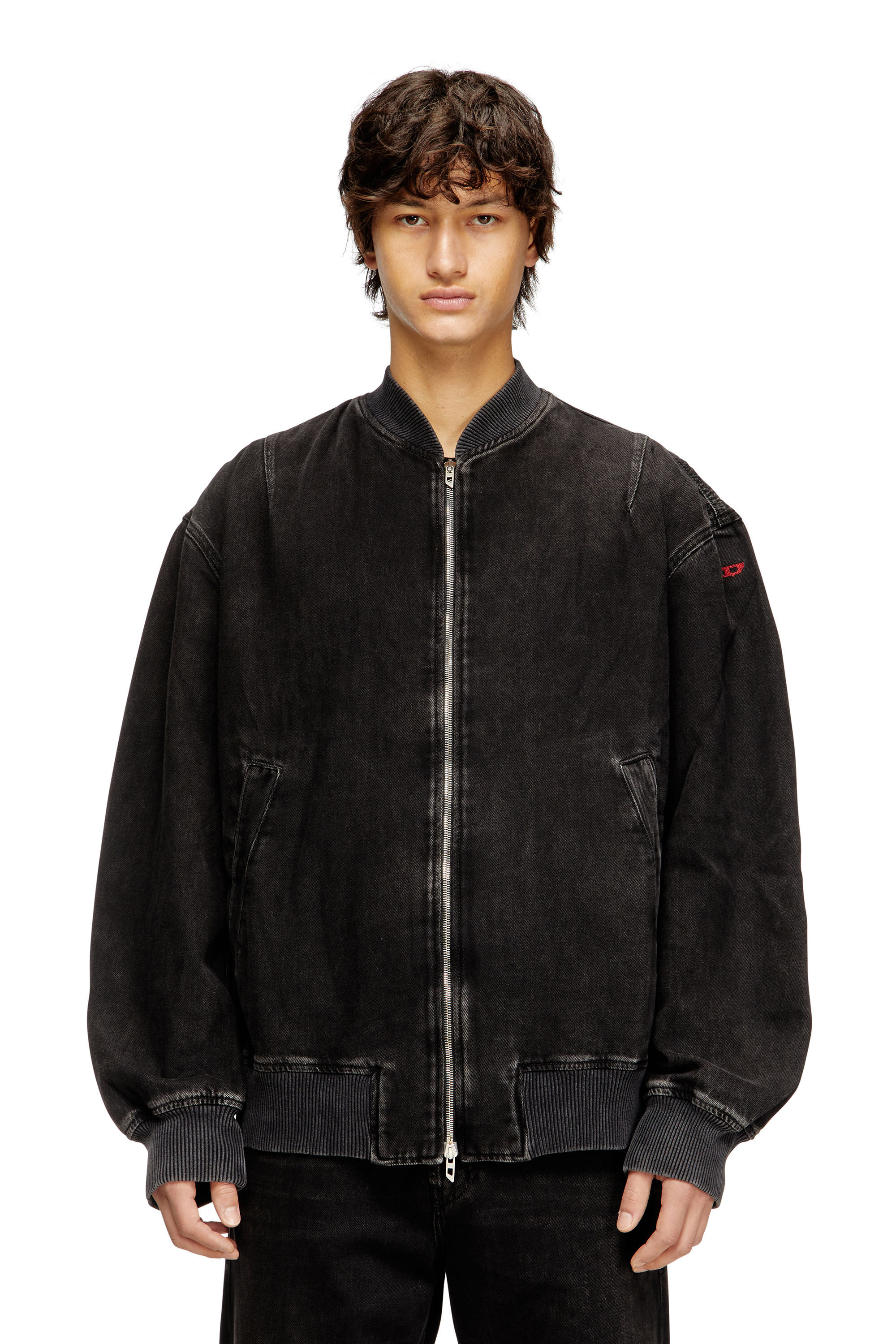 Diesel - D-VINZ, Man's Bomber jacket in clean-wash denim in Black - 3