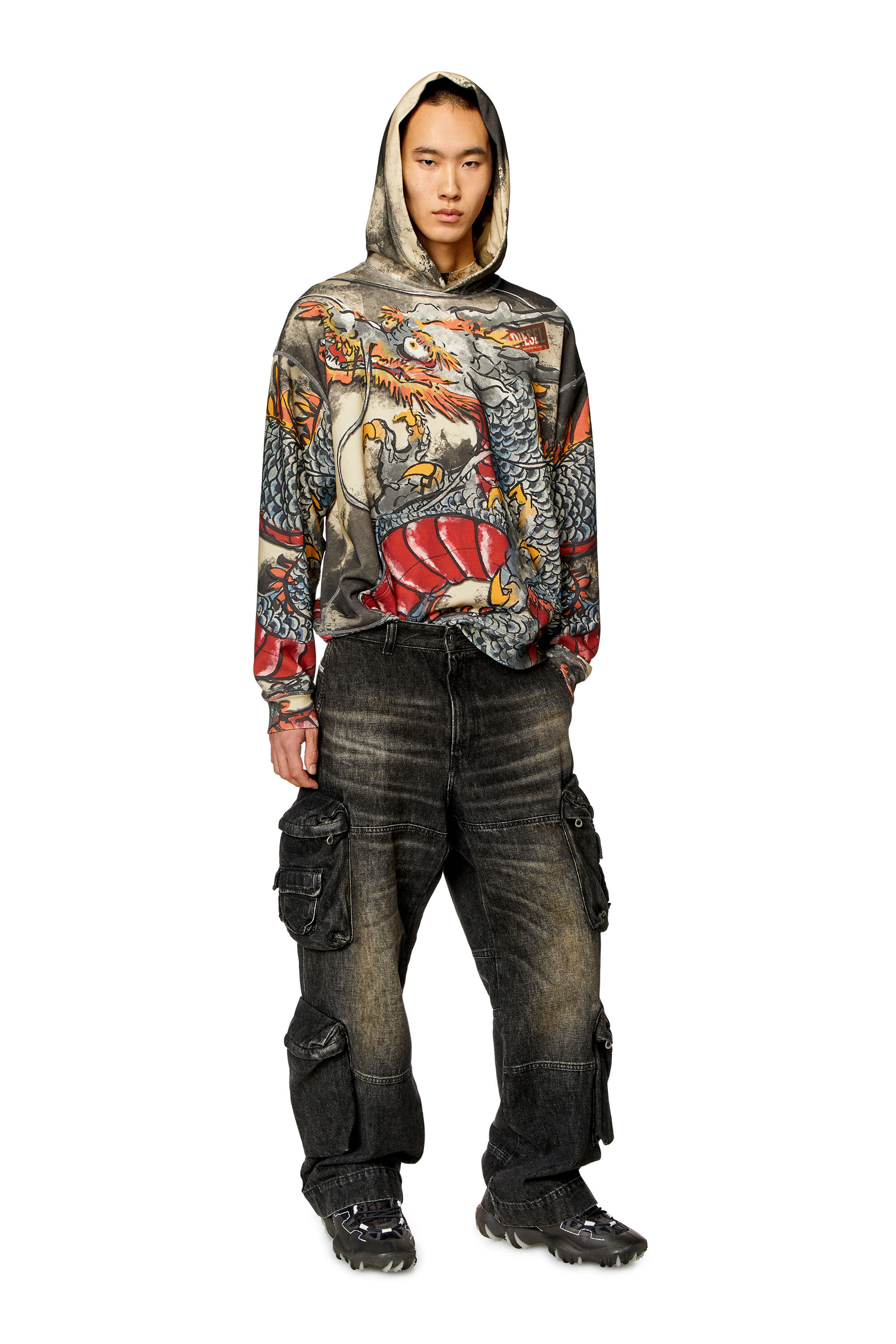 Women s Hoodie with Dragon print CL S BOXT HOOD DRAGON Diesel