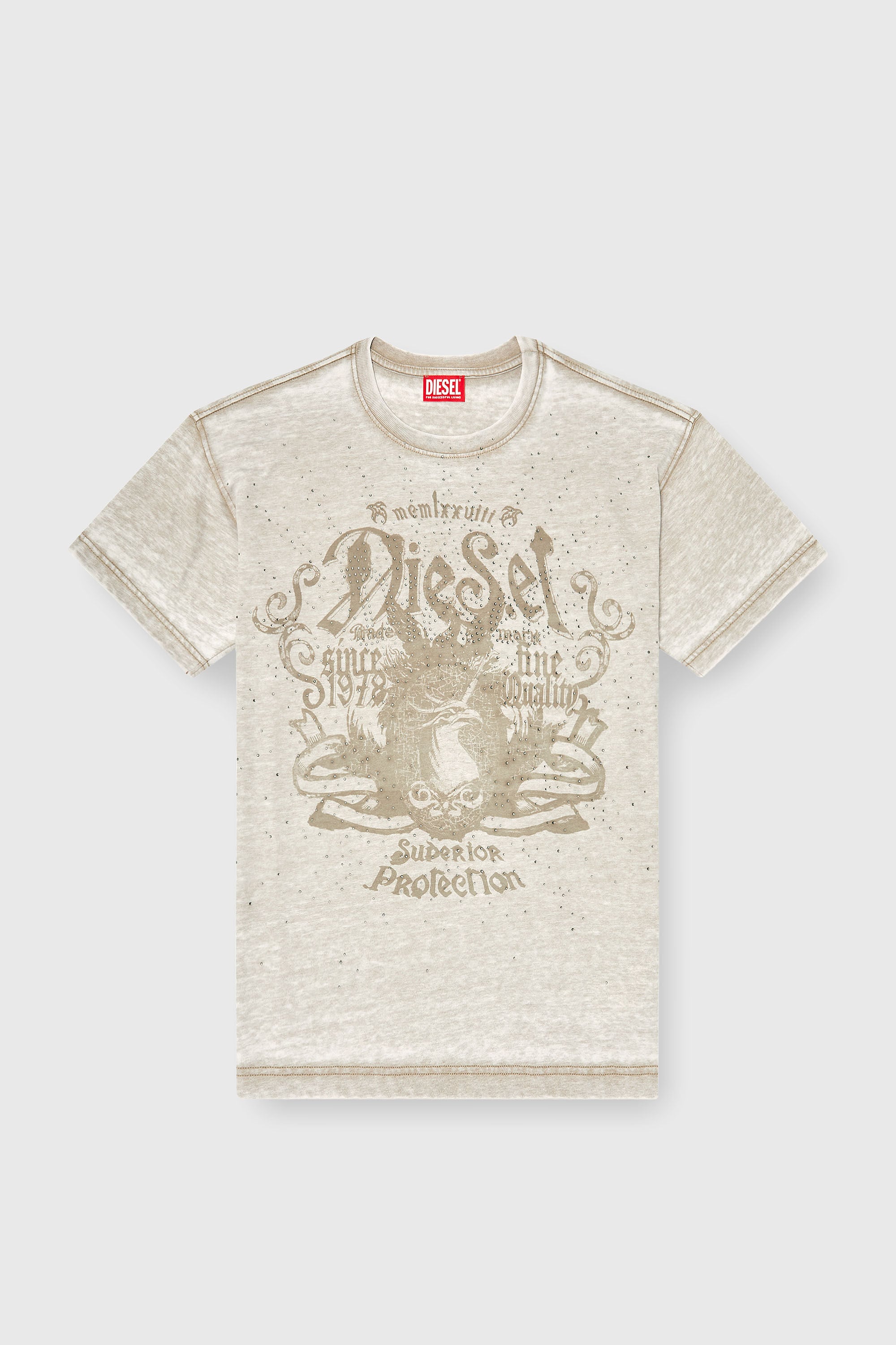 Diesel - T-NORM-AA8, Man's Jersey T-shirt with burnout wash and studs in Beige - 2