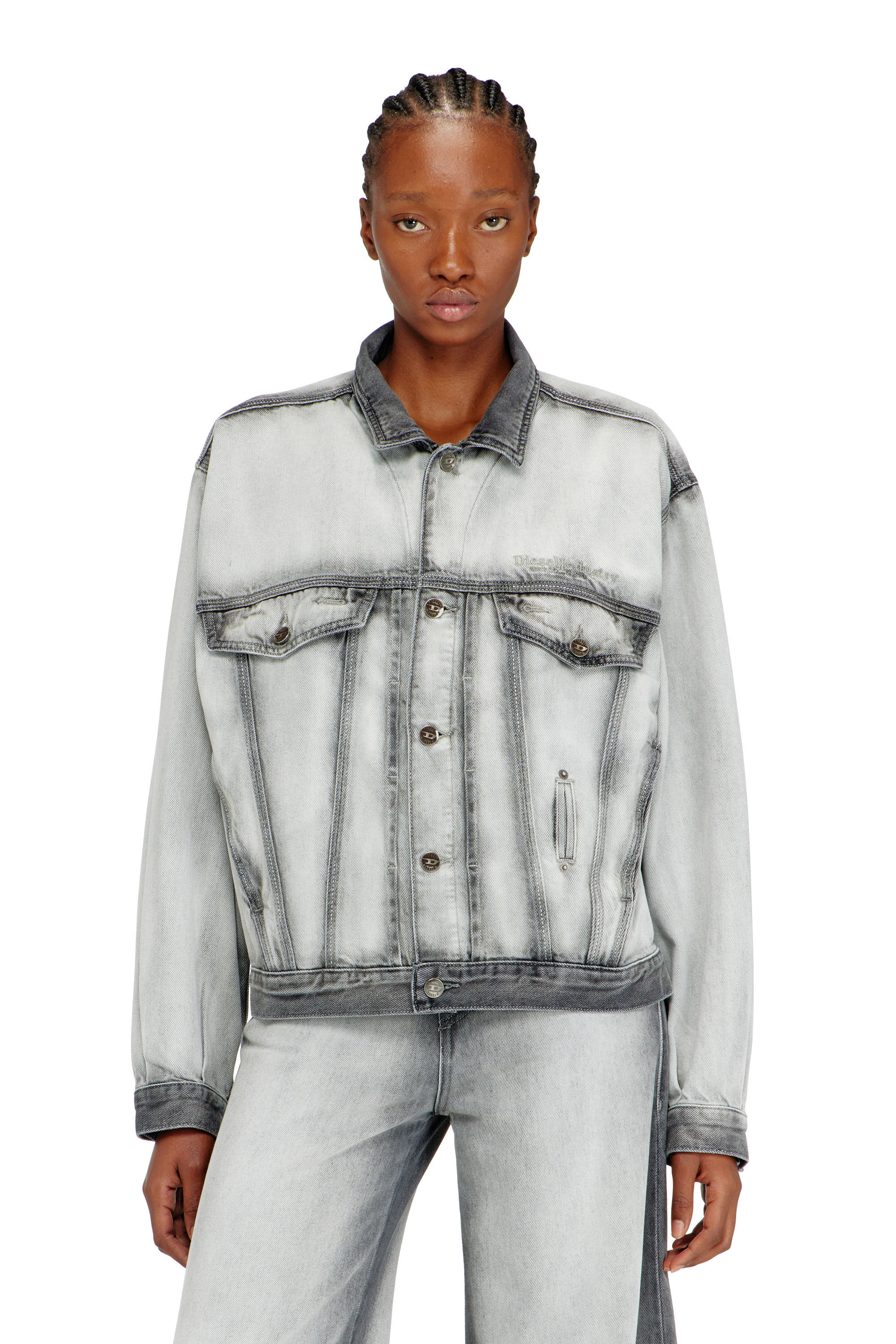 Diesel - D-DENVER-FSI, Unisex's Trucker jacket in soft skeleton denim in Light Grey - 1