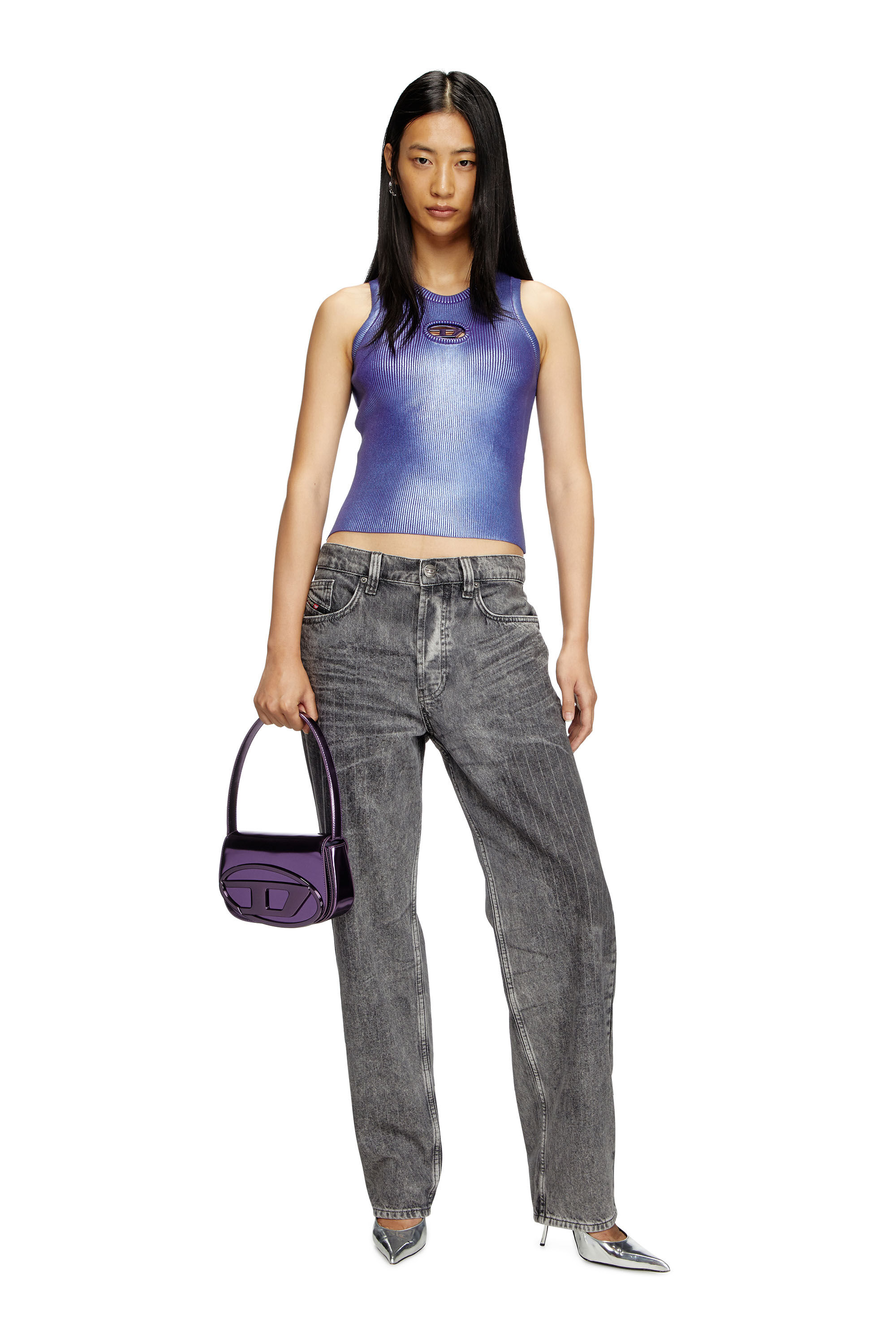 Women's 1DR-Iconic shoulder bag in mirrored leather | Violet