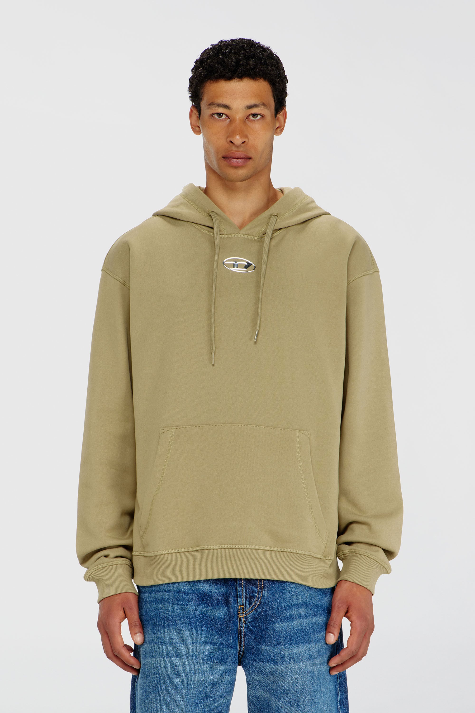 Diesel - S-NORM-HOOD-IOD, Man's Cotton hoodie with metallic Oval D in Olive Green - 3
