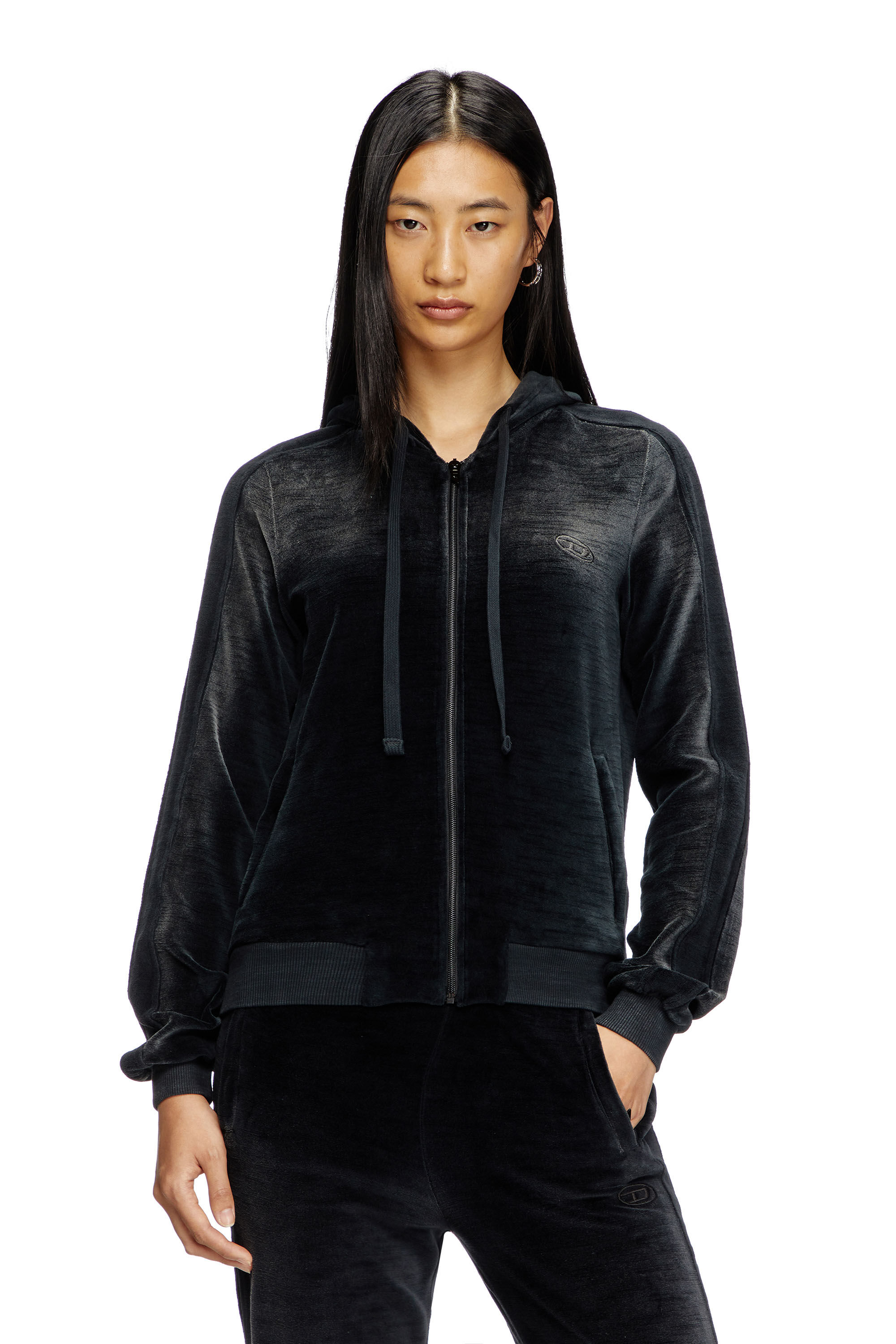 Diesel - F-ELY-Q1, Woman's Zip-up hoodie in faded chenille in Black - 3