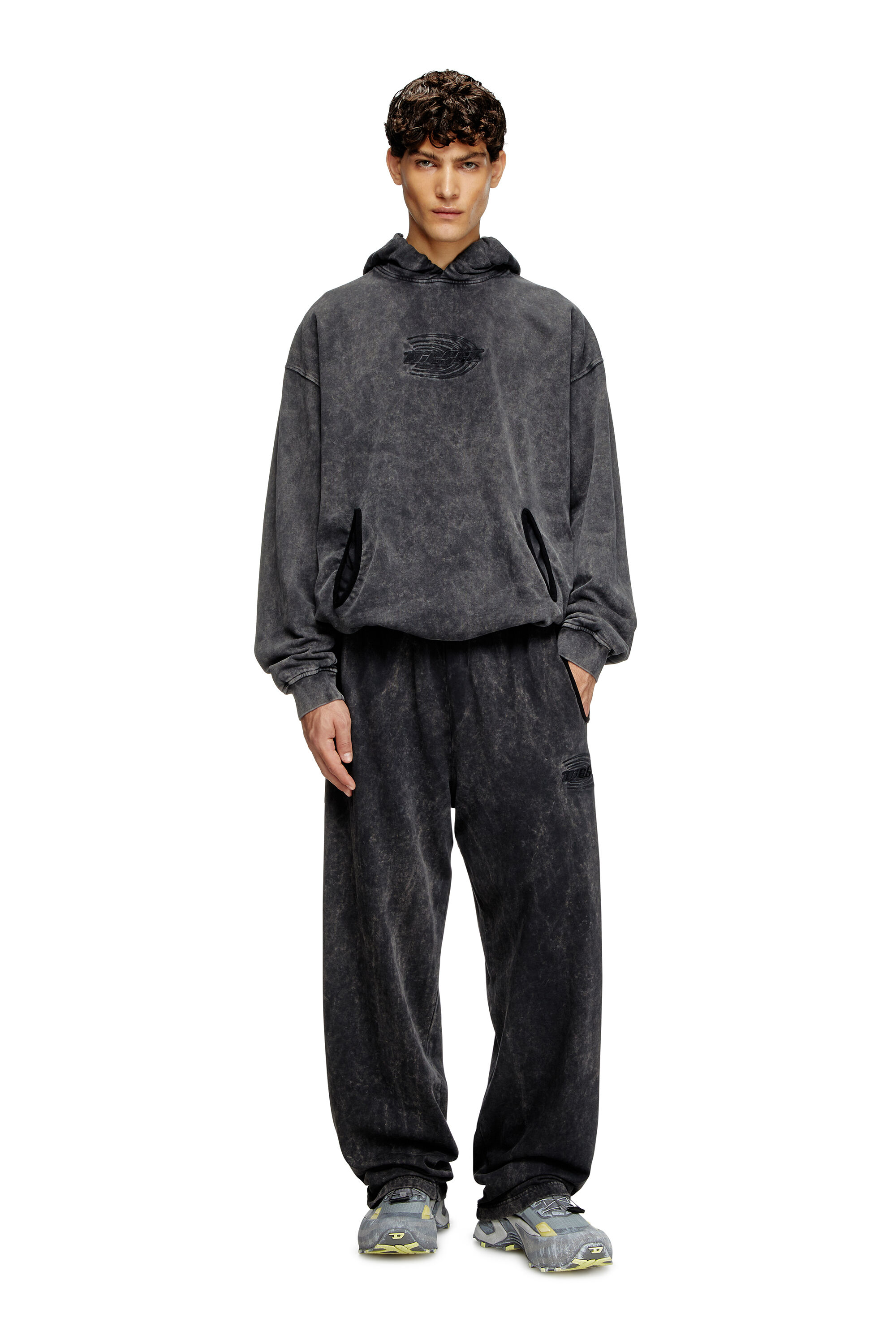 ★DIESEL★ S-Box Stick Hood Charcoal A163210BMBK9XX A163210B Women's Gathered acid-wash hoodie | Grey | Diesel
