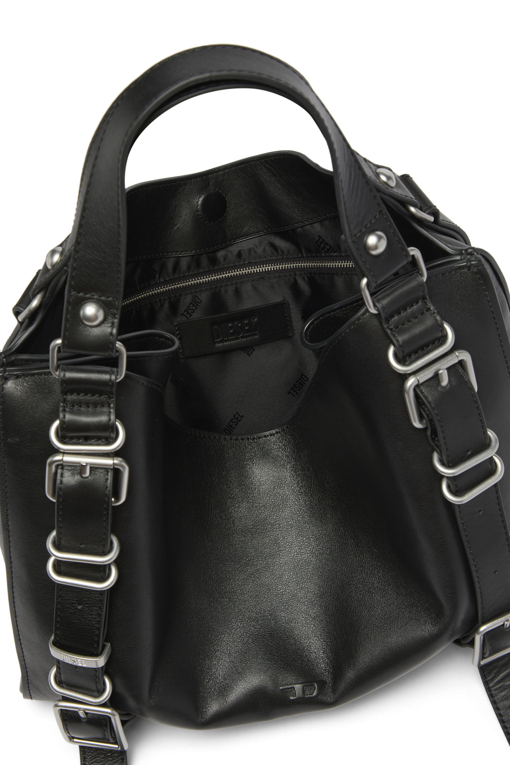 Diesel - D-ONE TOPHANDLE M, Unisex's D-One-Medium top-handle bag in treated leather in Black - 3