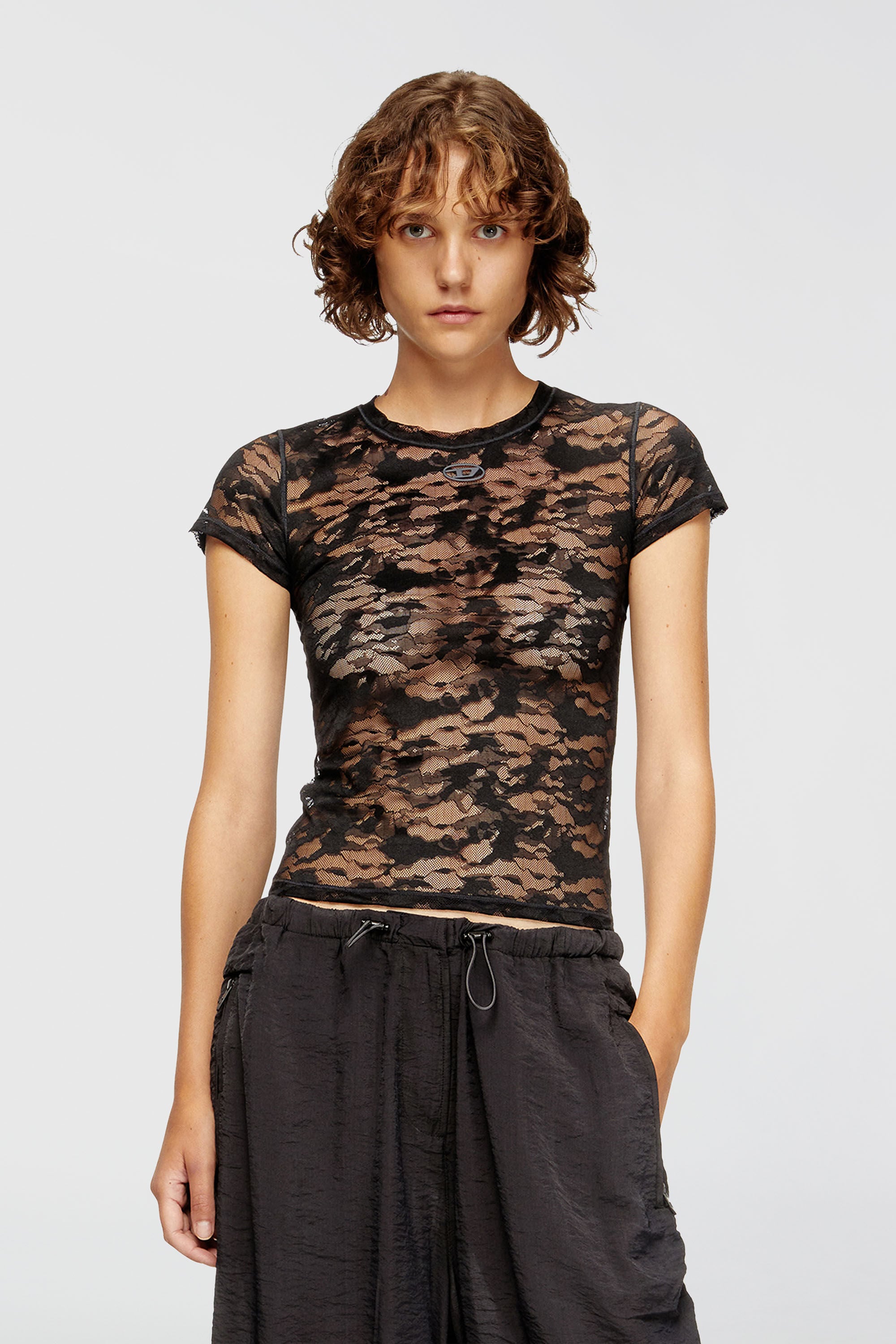 Diesel - KASIA-UTLT, Woman's Camo lace T-shirt in Black - 5