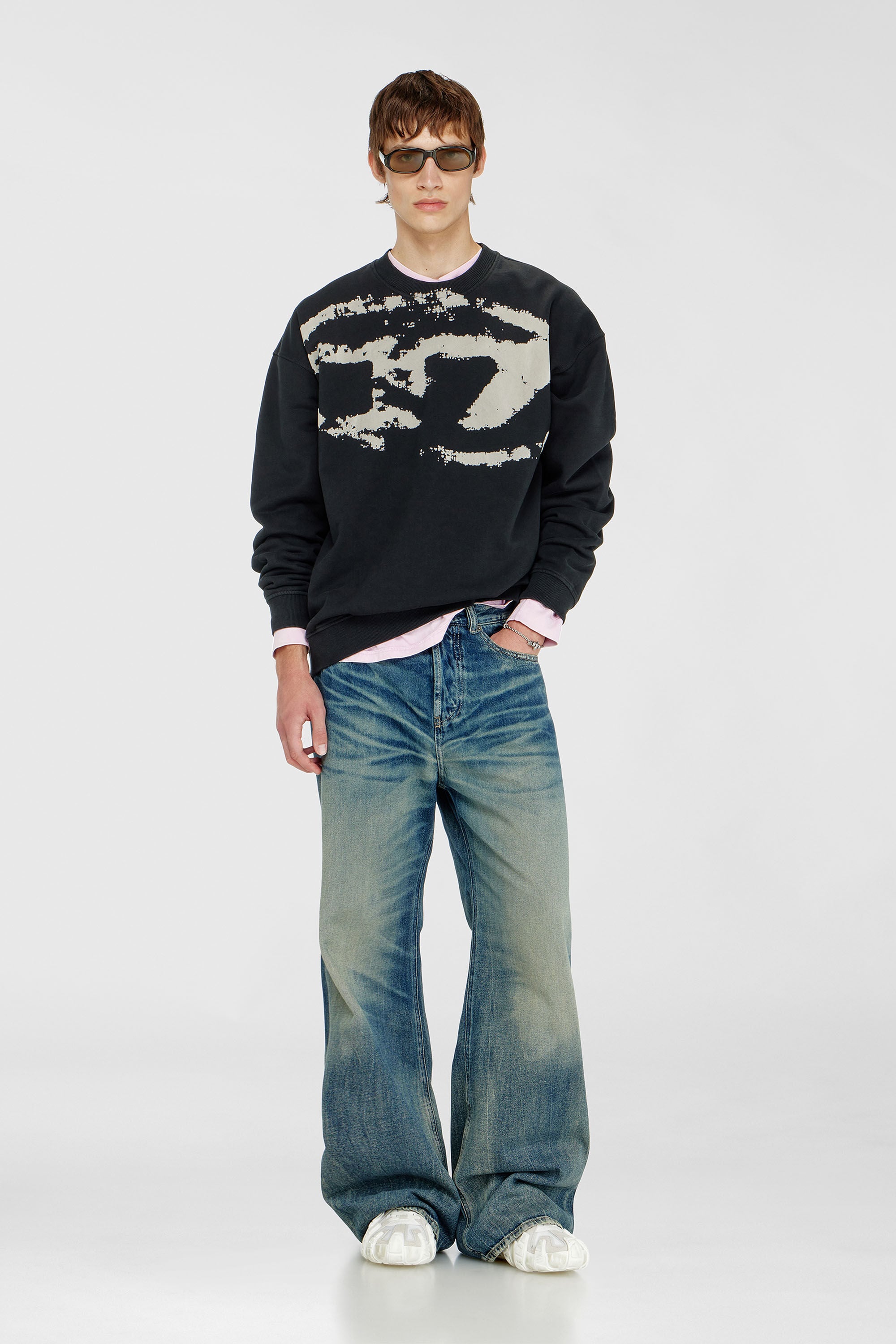 Diesel - S-BOXT-N5, Man's Cotton sweatshirt with flocked Oval D in Black - 1