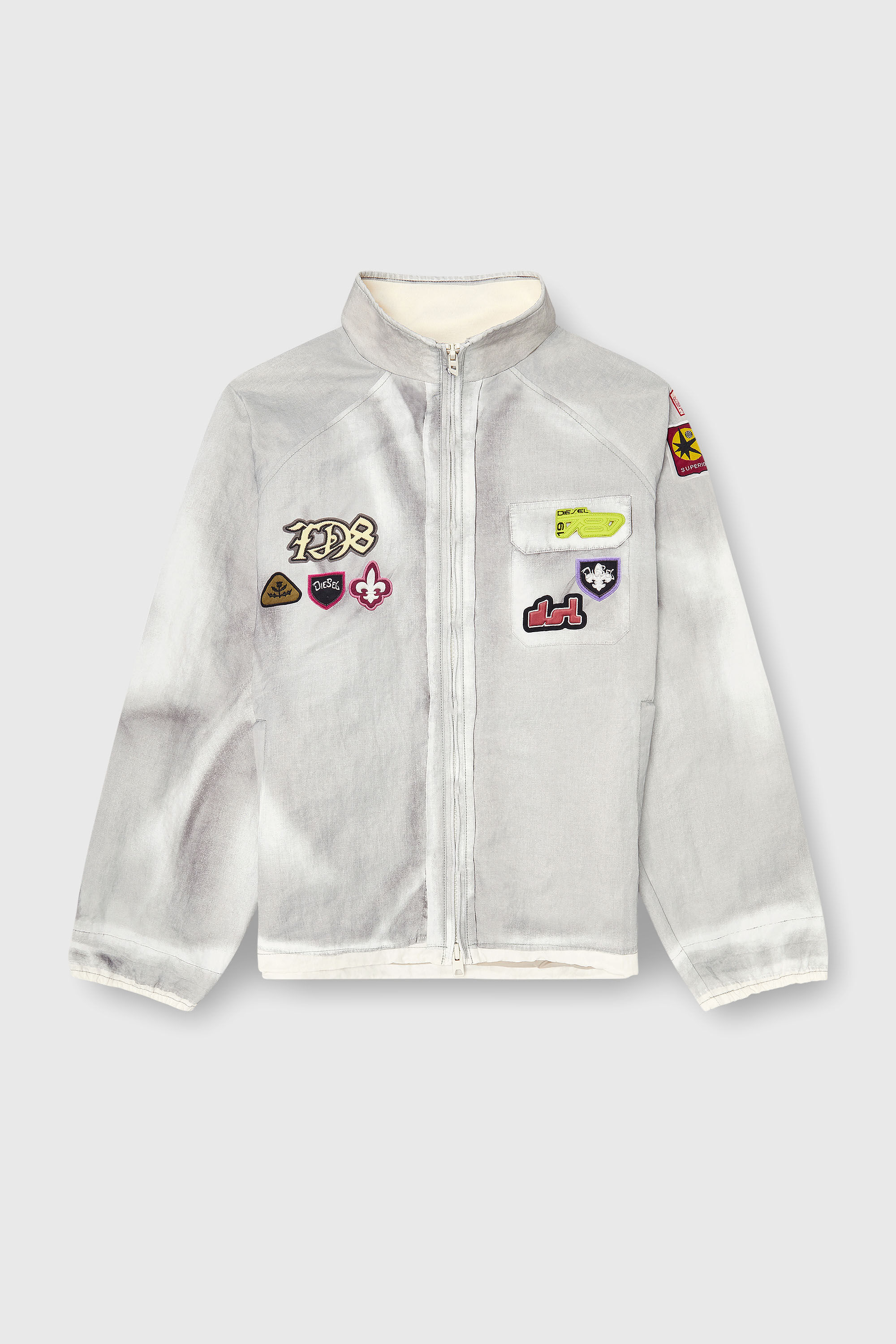 Diesel - J-PATCH, Man's Windbreaker with trompe l&rsquo;oeil patches in Light Grey - 2