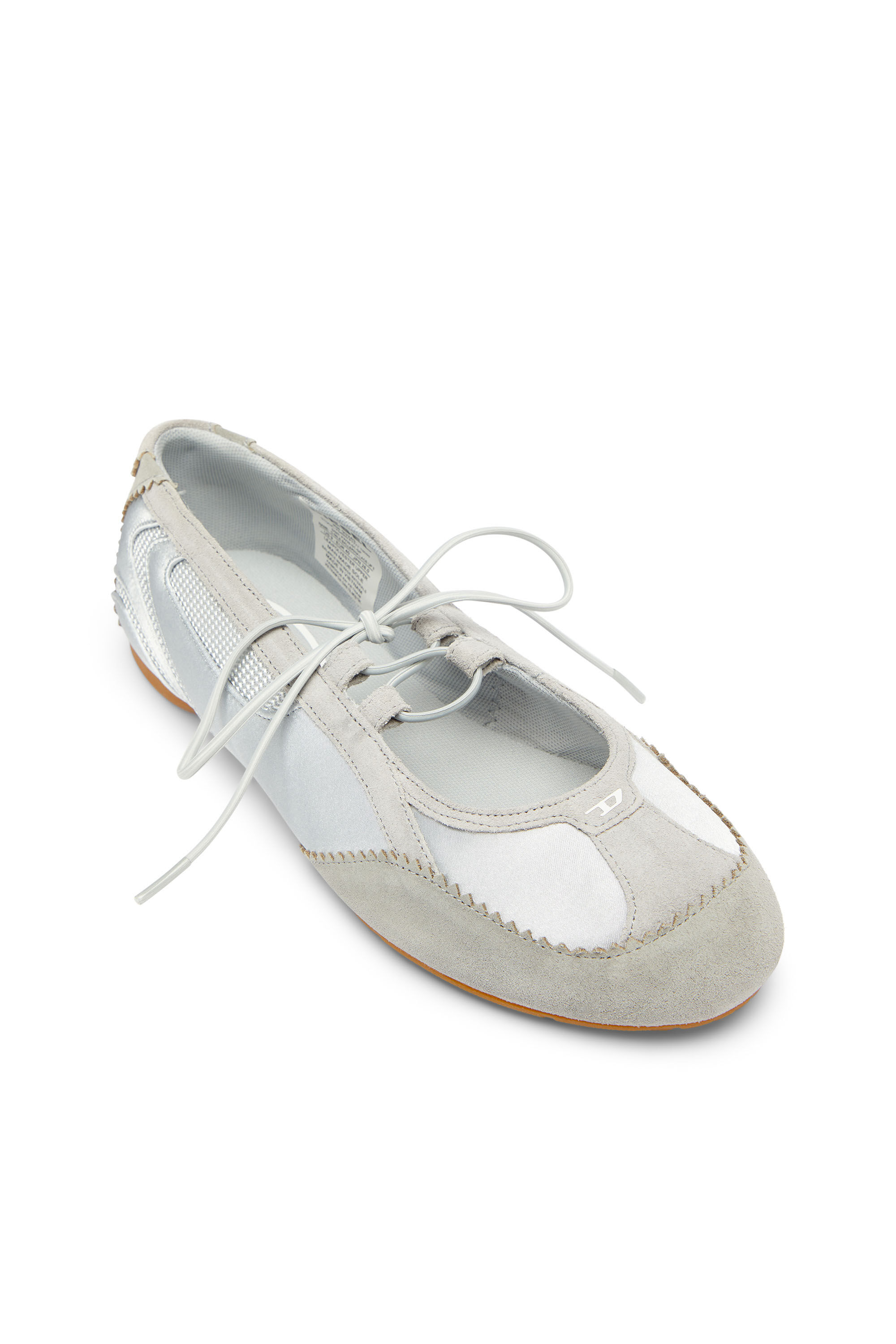Diesel - D-MILE BALLERINA LACE UP II W, Woman's D-Mile - Lace-up ballerina flats in leather and mesh in Light Grey - 6