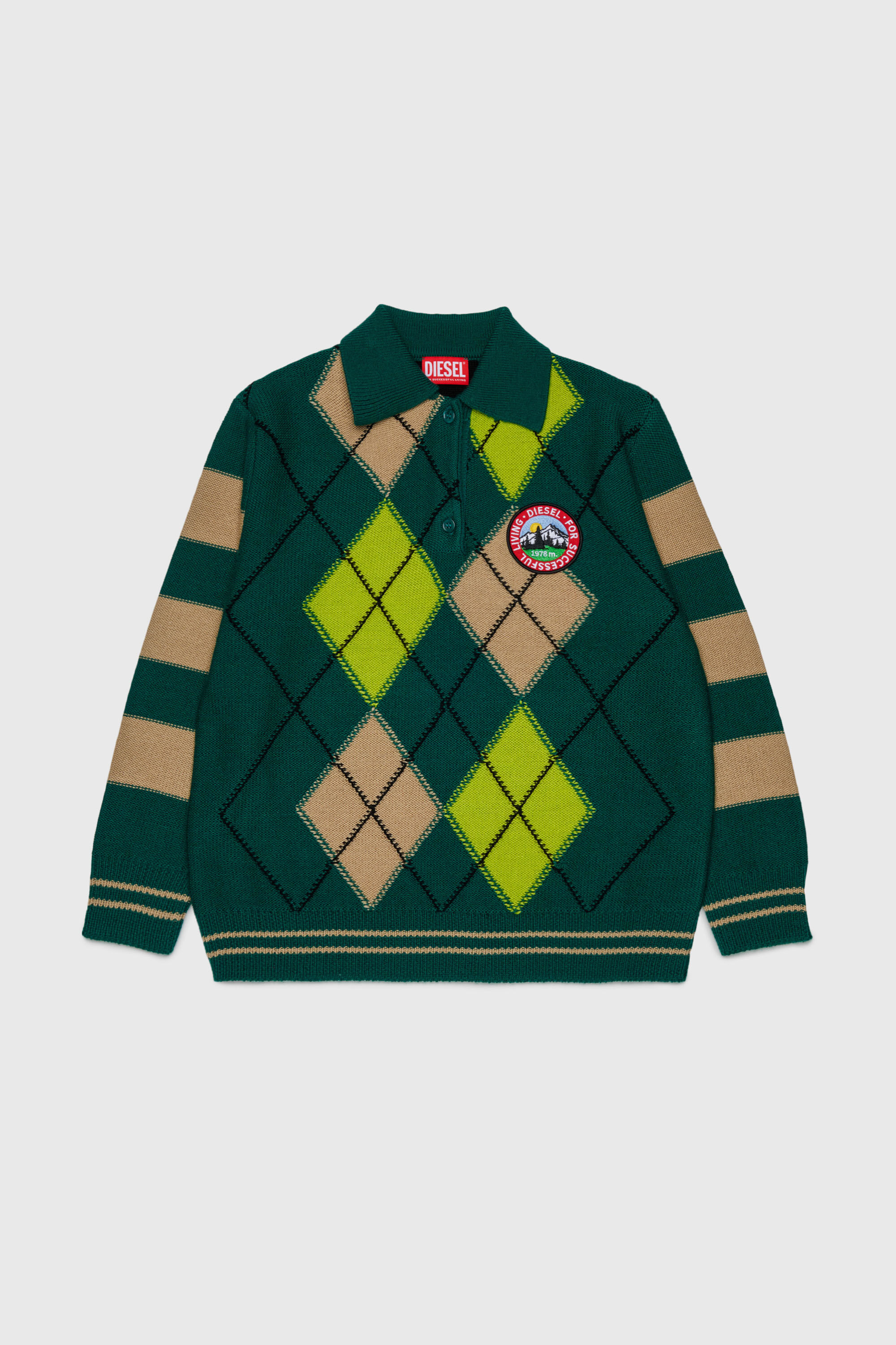 Girl's Wool-blend polo jumper with argyle motif | Green | Diesel SI