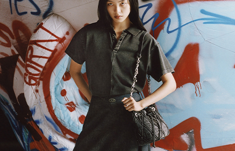DIESEL☆ Wallet purse in argyle quilted denim ブラック Women's Wallet purse in argyle quilted denim | Black | Diesel