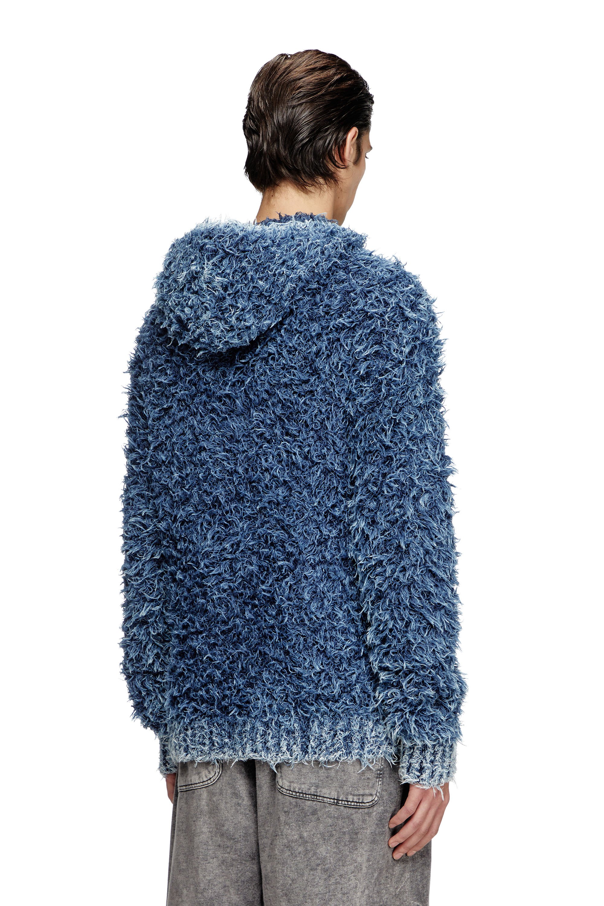 Diesel - K-DAVE, Man's Textured-knit hoodie in Blue - 4