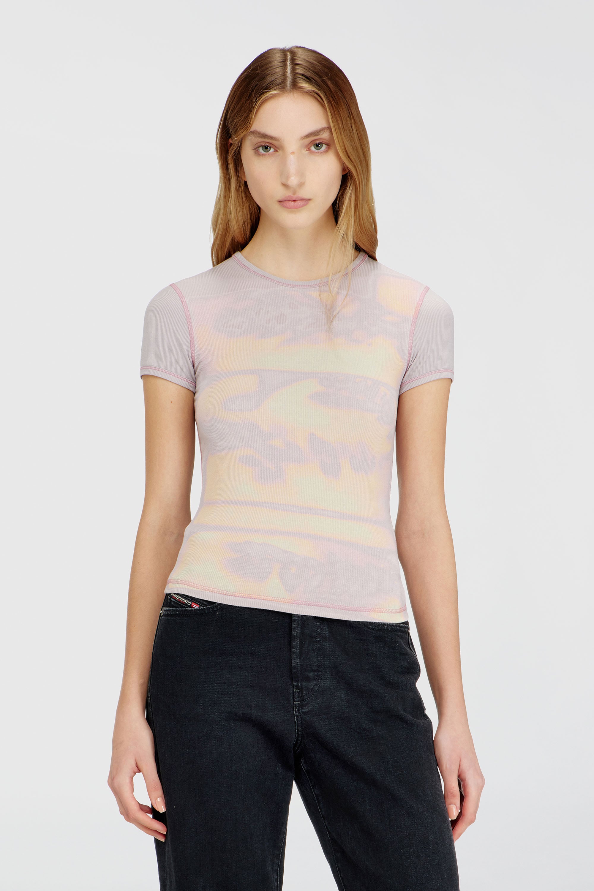 Diesel - T-ELE-LONG-AA1, Woman's Slim jersey top with graphic print in Lilac - 1