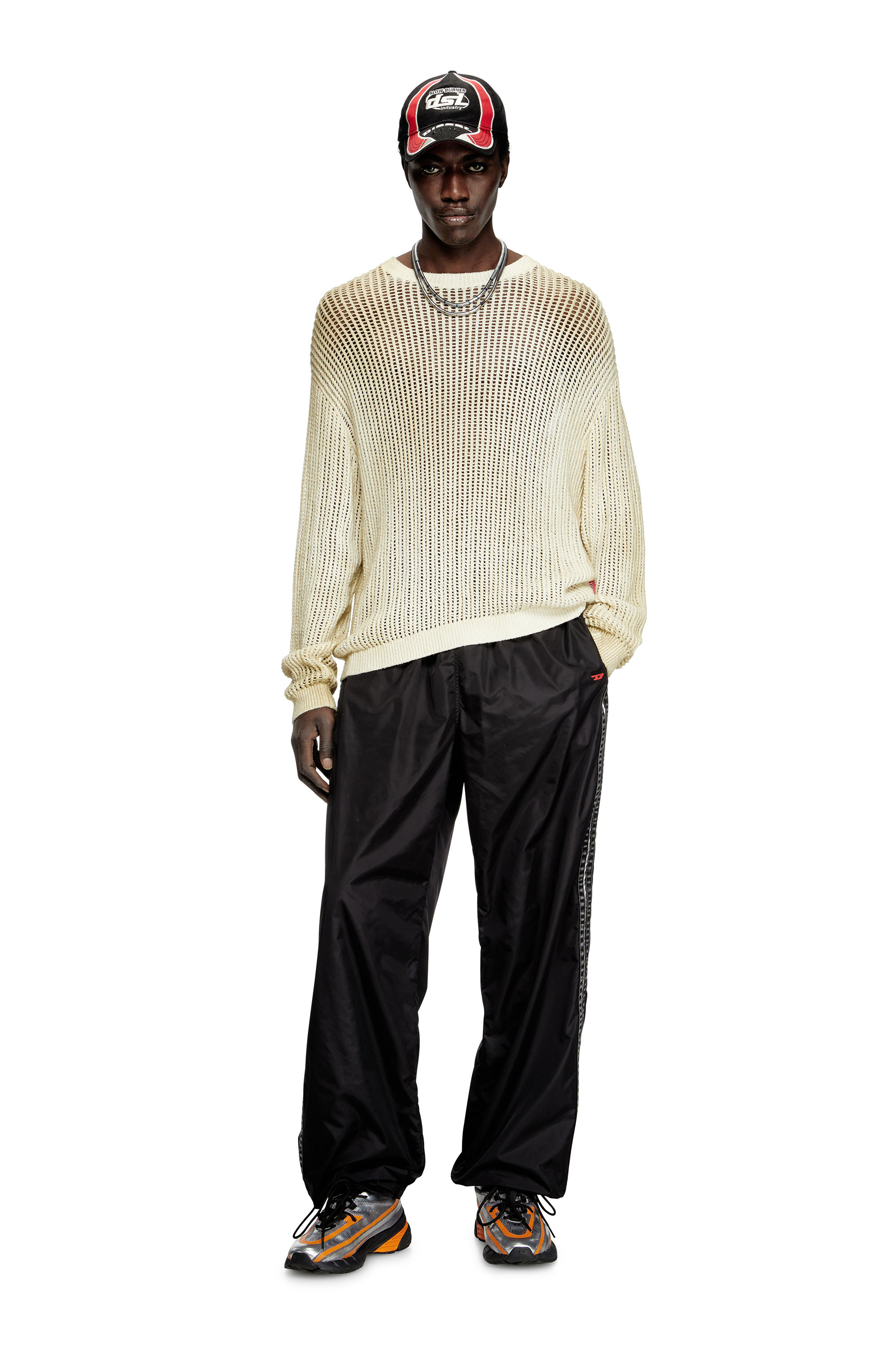 Diesel - K-SKUAT, Man's Open-knit jumper with distressed effect in Beige - 2