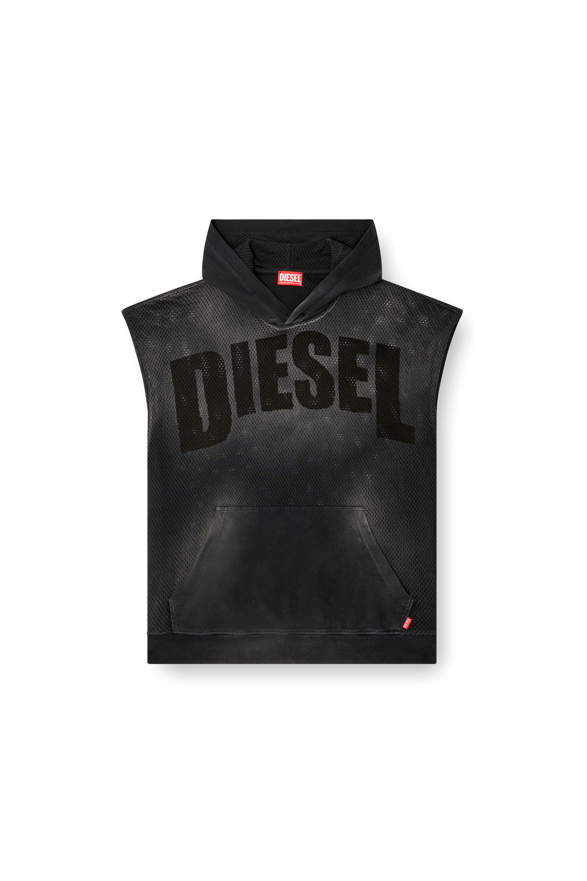 Diesel - S-BOXT-SL-MESH, Man's Sleeveless hoodie in mesh and jersey in Black - 4