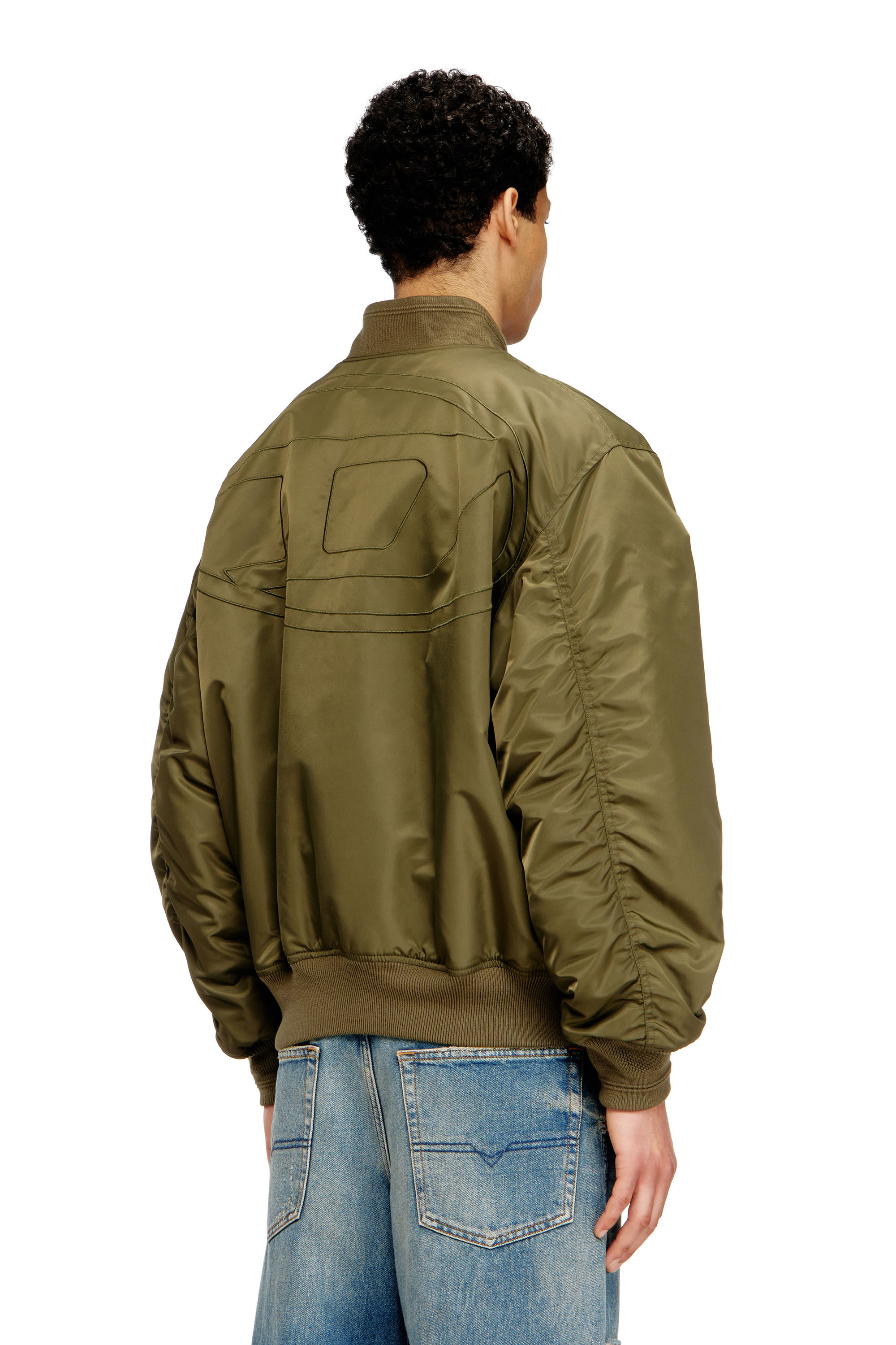 Diesel - W-TYPE-D1, Man's Padded bomber jacket with Oval D embroidery in Green/Orange - 4