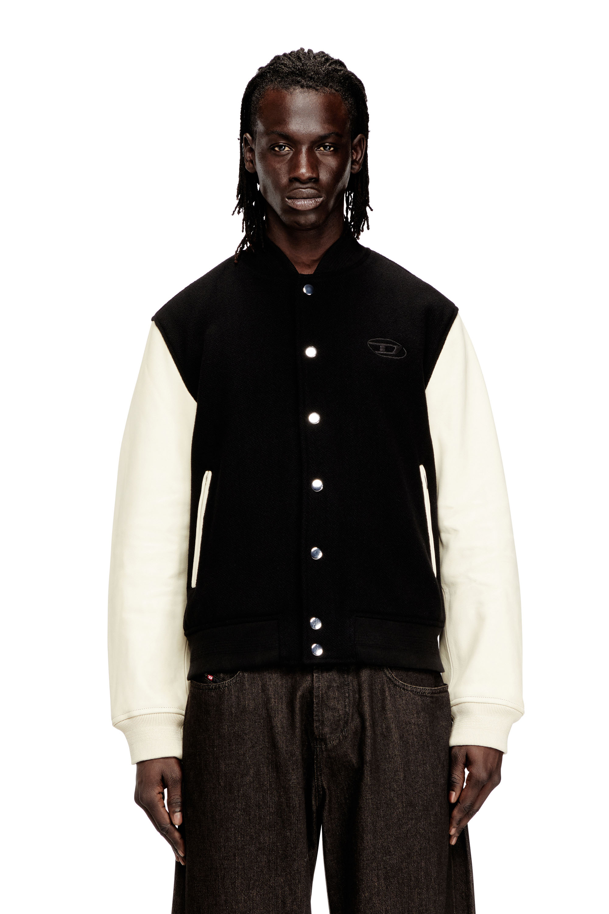 Diesel - L-ARRY-WRD, Man's Bomber jacket in wool blend and leather in null - 1