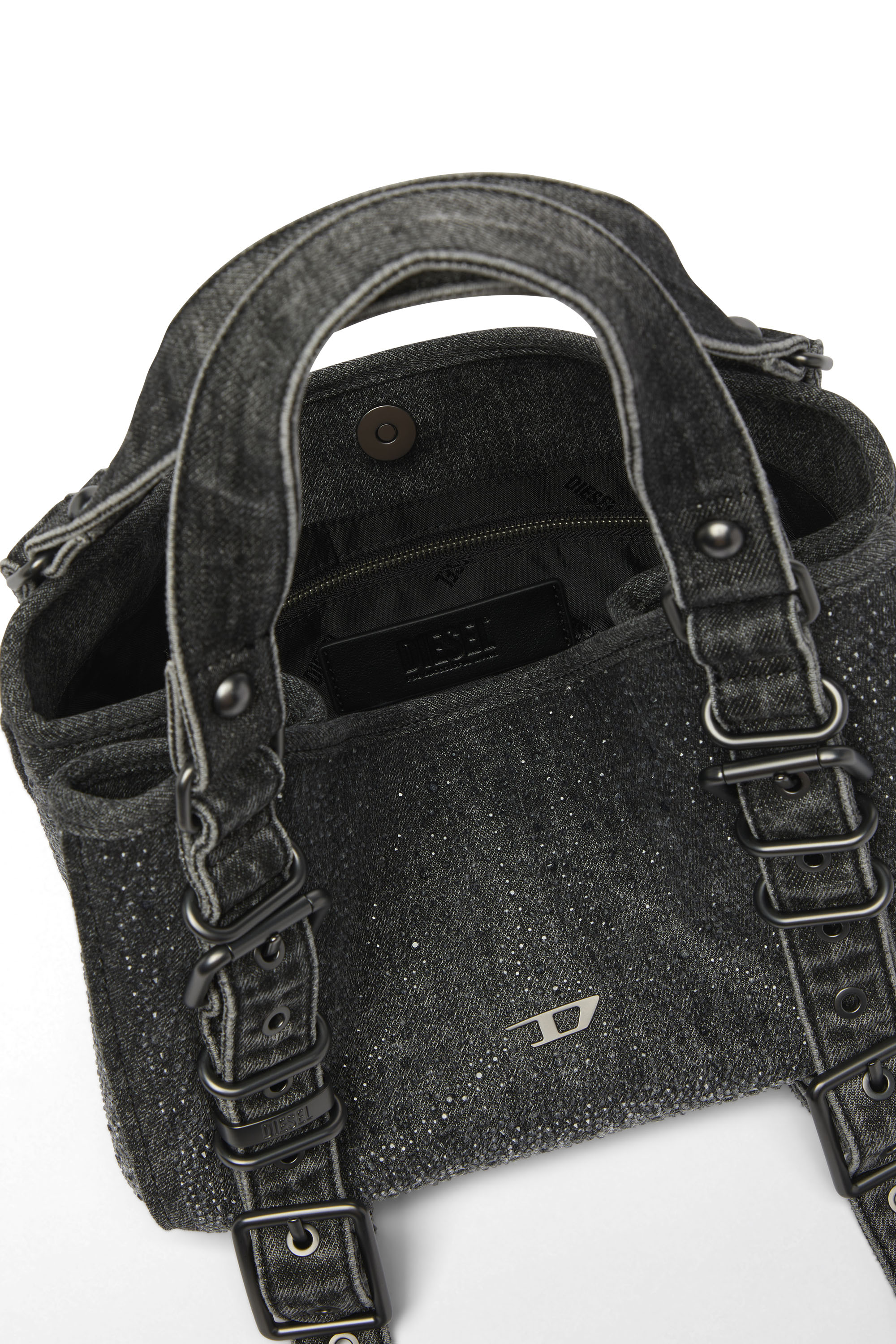 Diesel - D-ONE TOPHANDLE S, Woman's D-One-Small top-handle bag in crystal solarised denim in Black - 4