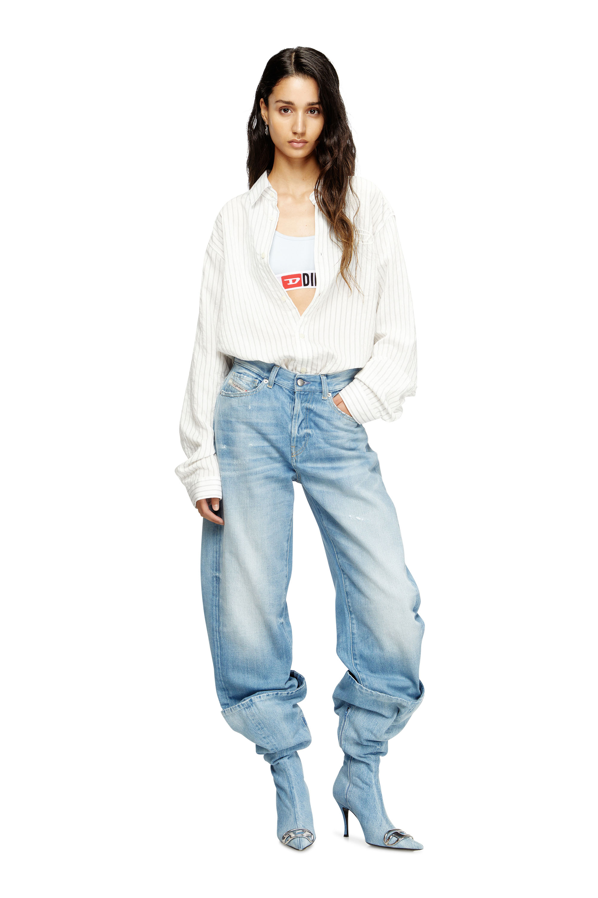 Diesel - UFSB-ORIBA, Woman's Bralette with logo band in Light Grey - 4