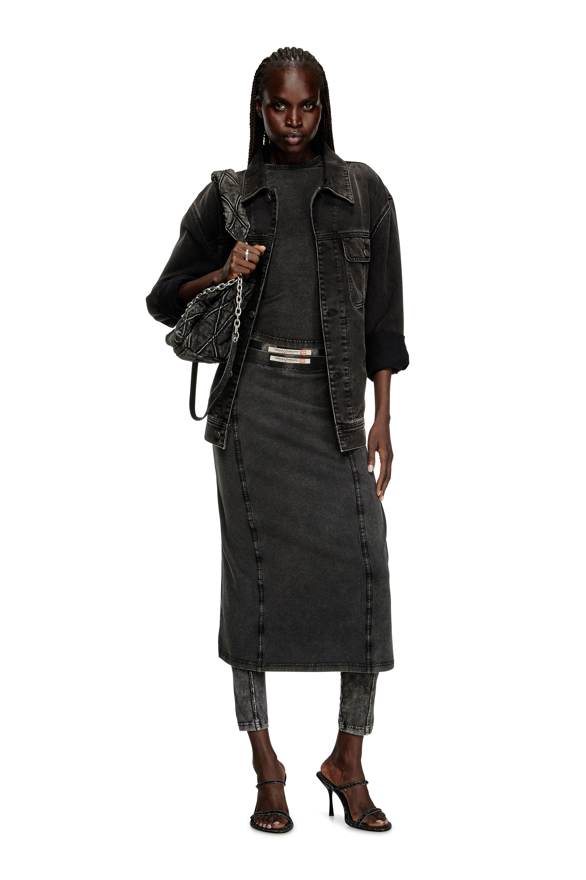 O-ALLEGRA, Black Diesel - O-ALLEGRA, Woman's Midi skirt with denim effect in Black - 1