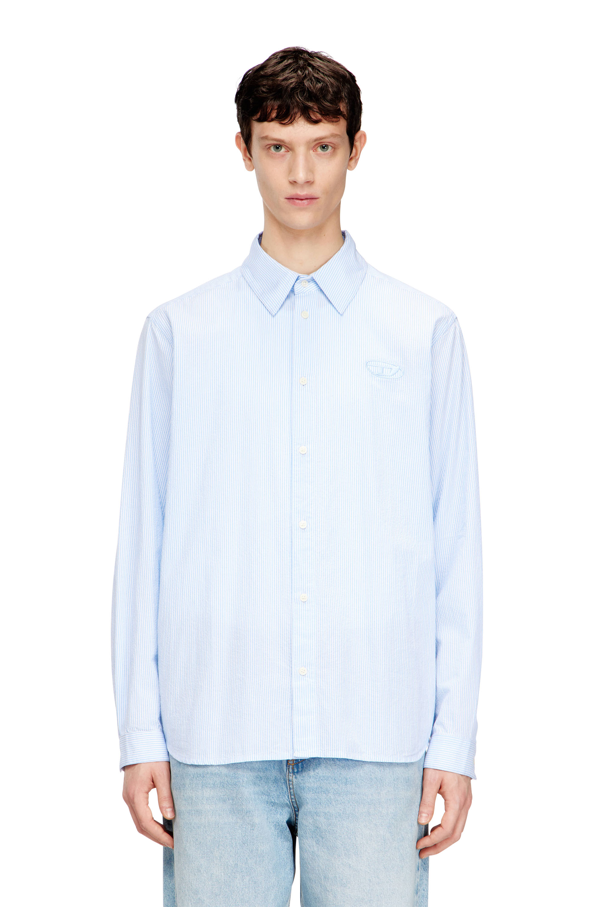 Diesel - S-SIMPLY-BKBZ, Man's Striped shirt in wrinkled cotton in Blue/White - 3