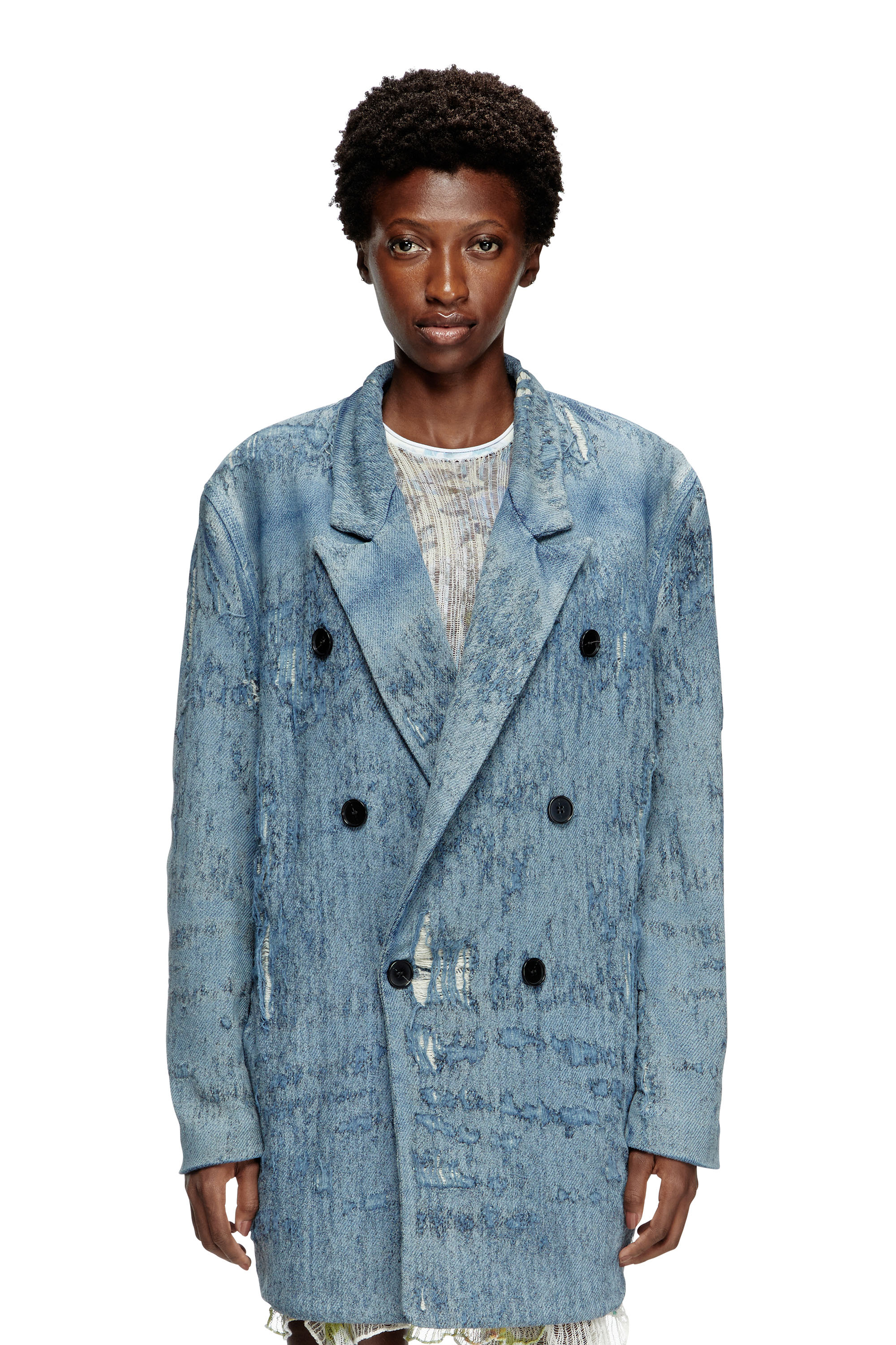 Diesel - D-PEKKA-FSG2, Unisex's Blazer in ultra-destroyed jacquard denim in Light Blue - 6