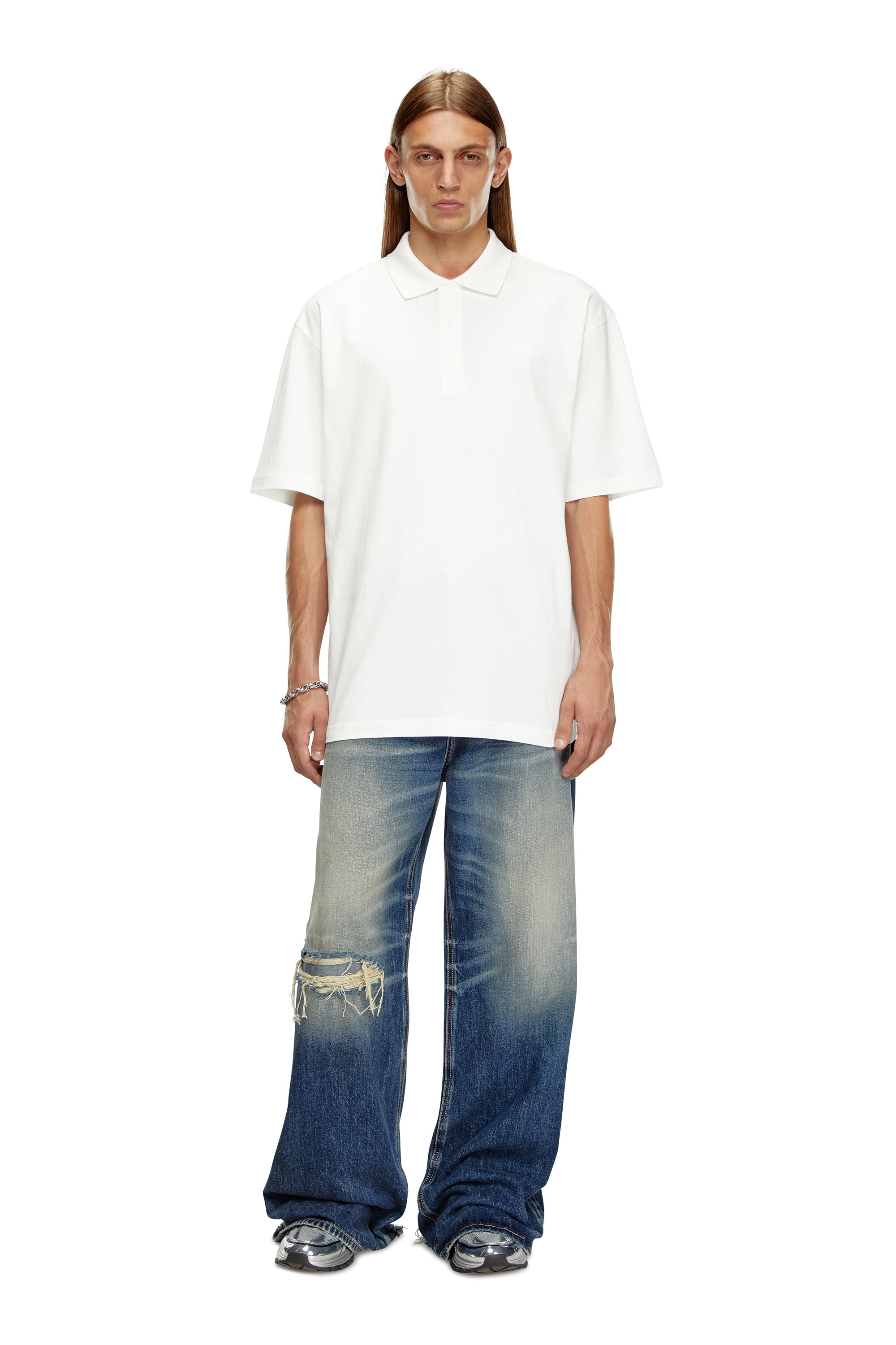 Diesel - T-VORT-MEGOVAL-D, Man's Polo shirt with maxi oval D embroidery in White/Black - 3