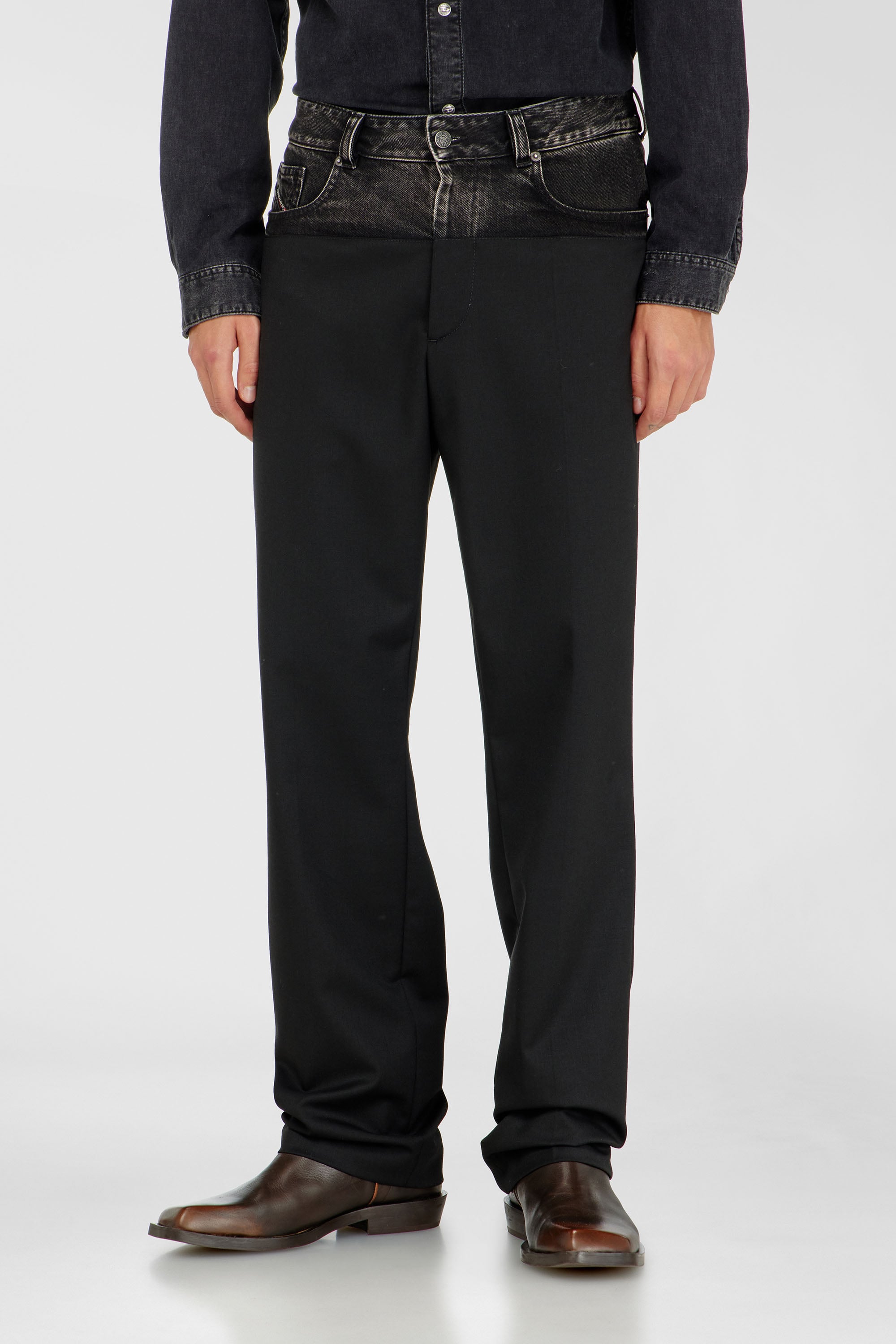 Diesel - P-LOGAN, Man's Pants with denim and tailored sections in Black - 1