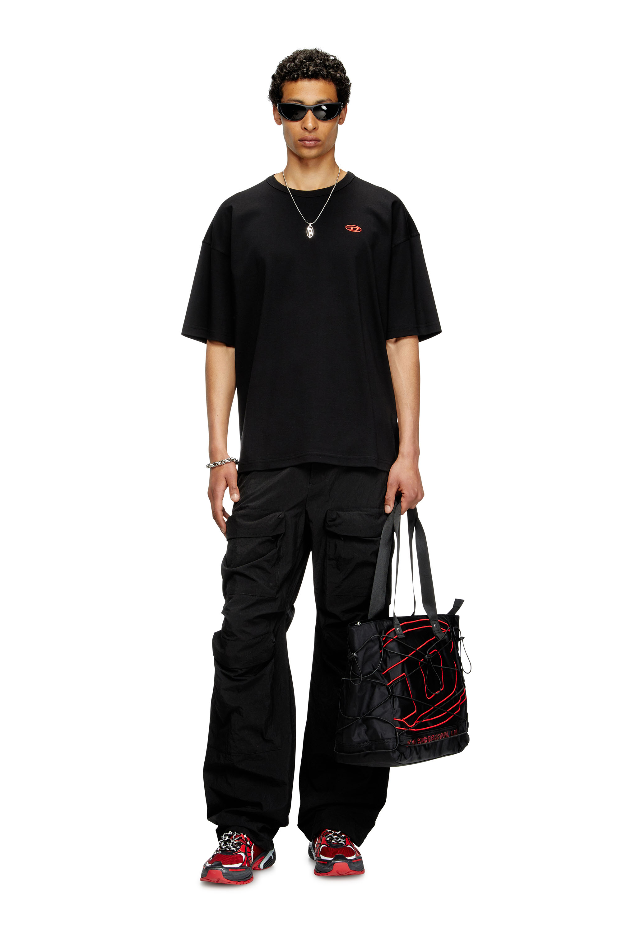 Diesel - T-BOXT-T6, Man's T-shirt with red Oval D in Black - 2