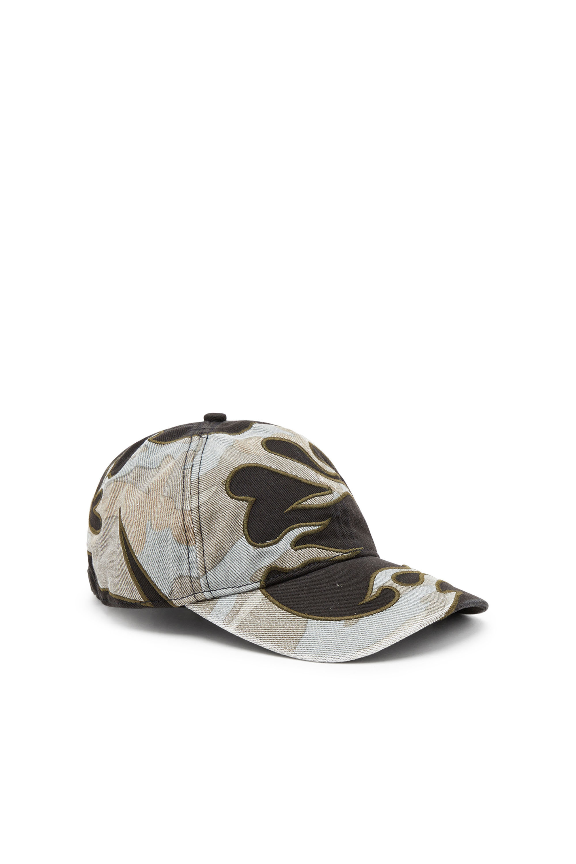 Diesel - C-FLAMA, Man's Baseball cap with camo flames in Black/Grey - 1