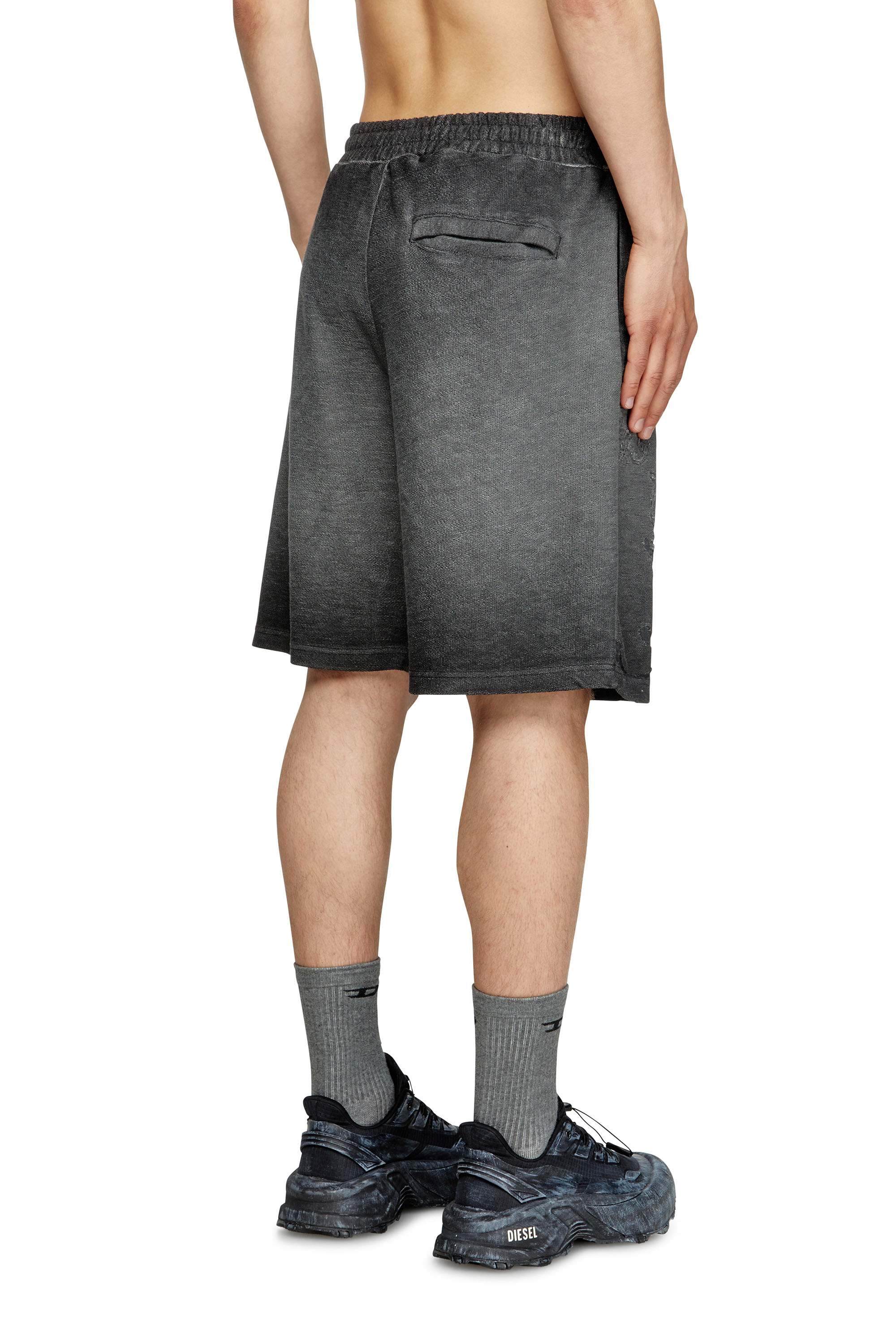 P-CROWDE, Dark grey Diesel - P-CROWDE, Man's Sweat shorts with phoenix devoré in Dark grey - 4