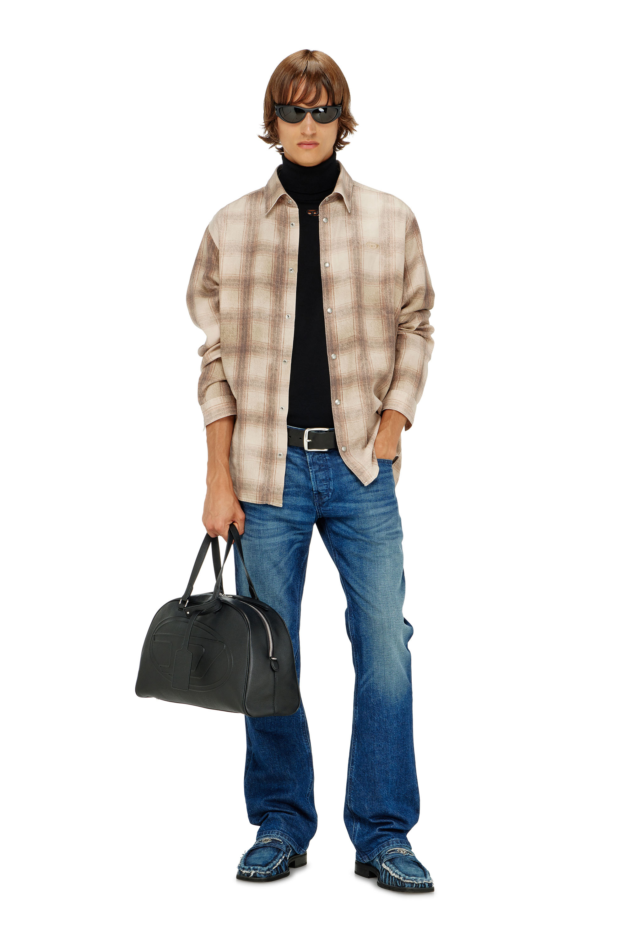 Diesel - K-VARTA, Man's Wool turtleneck jumper with cut-out logo in Black - 1
