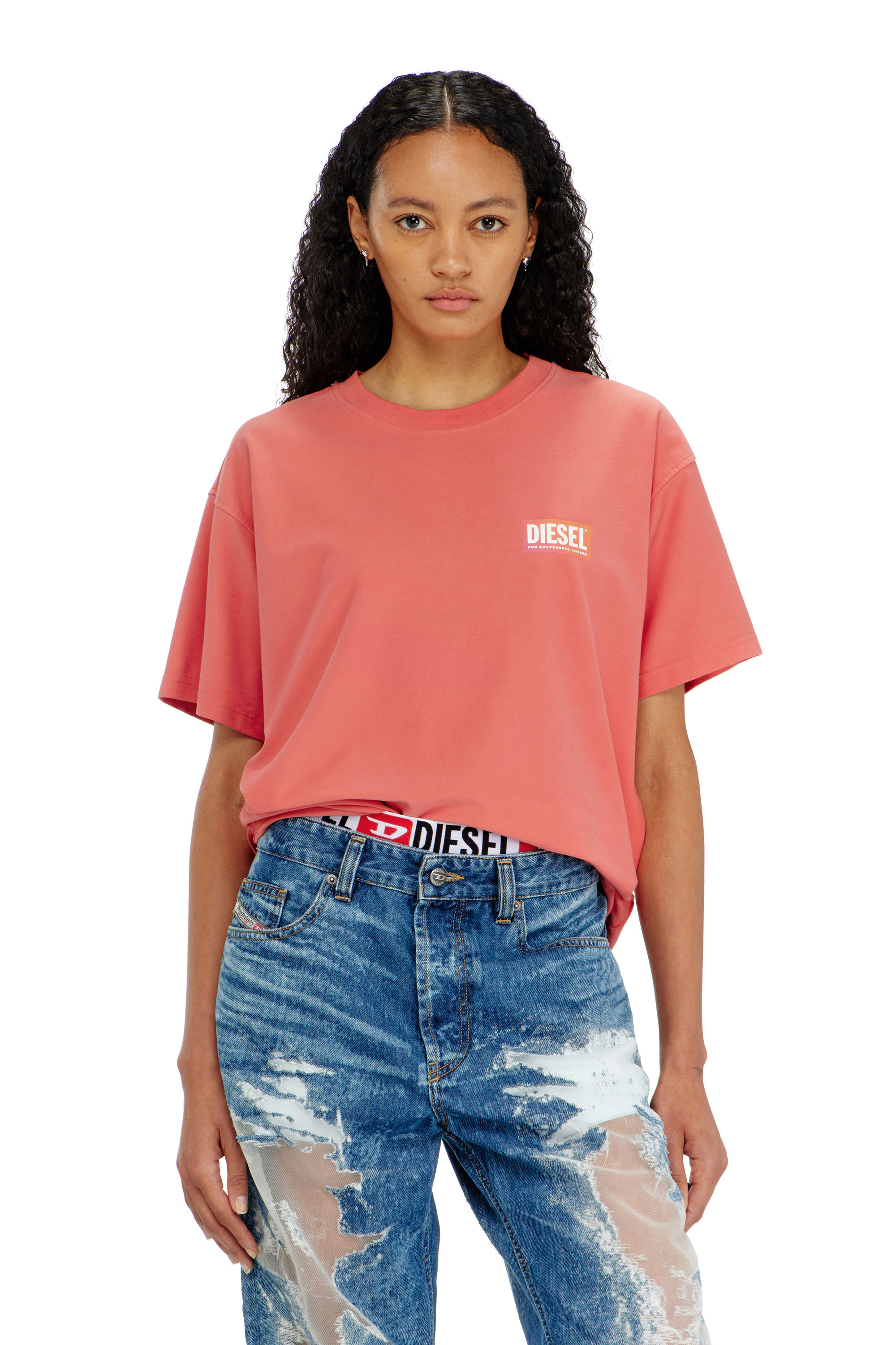 Diesel - PR-T-NORM-CHITIND-R, Unisex's T-shirt with transparent back logo in Coral Rose - 3