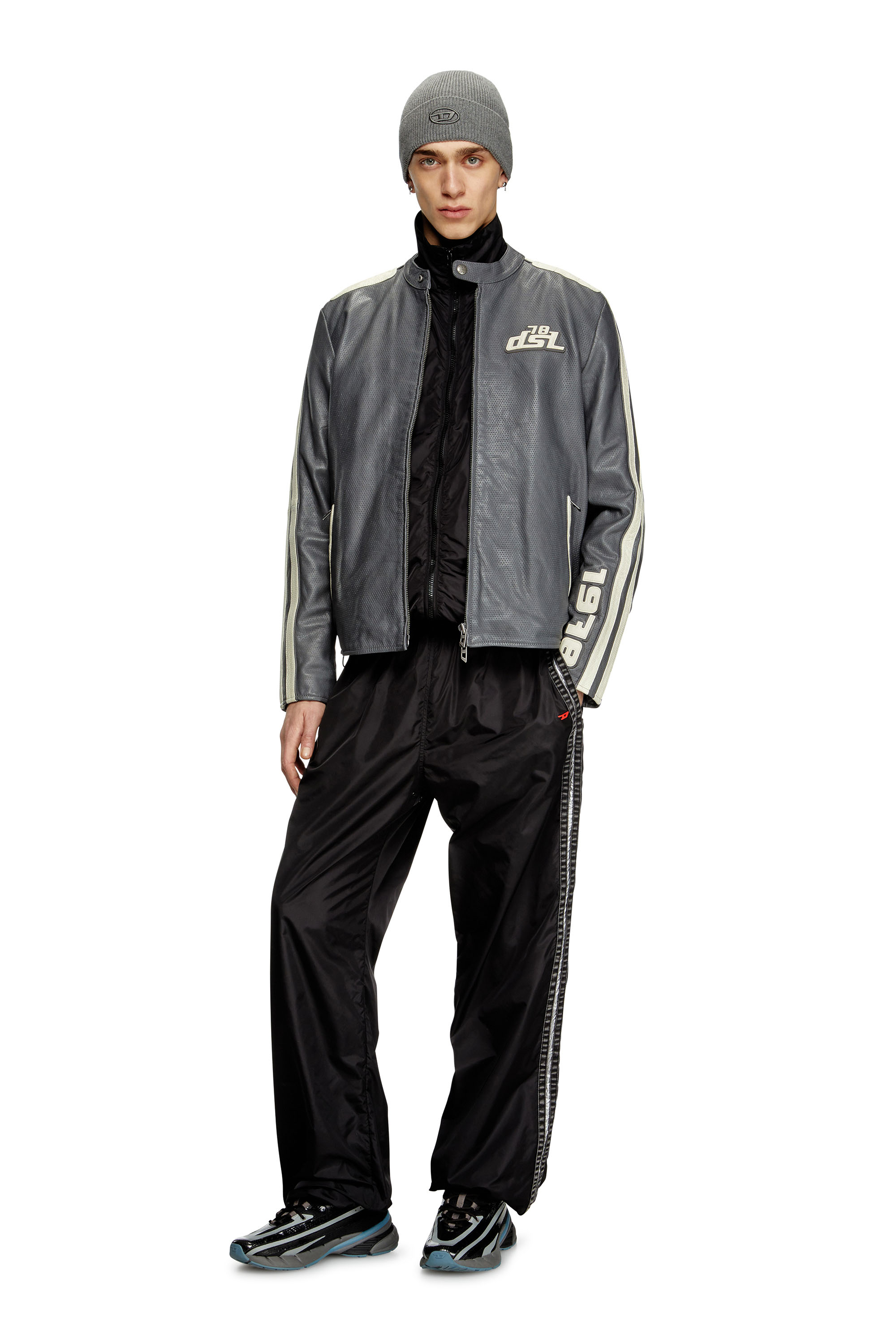 Diesel - P-CARON, Man's Nylon track pants with side bands in Black - 1