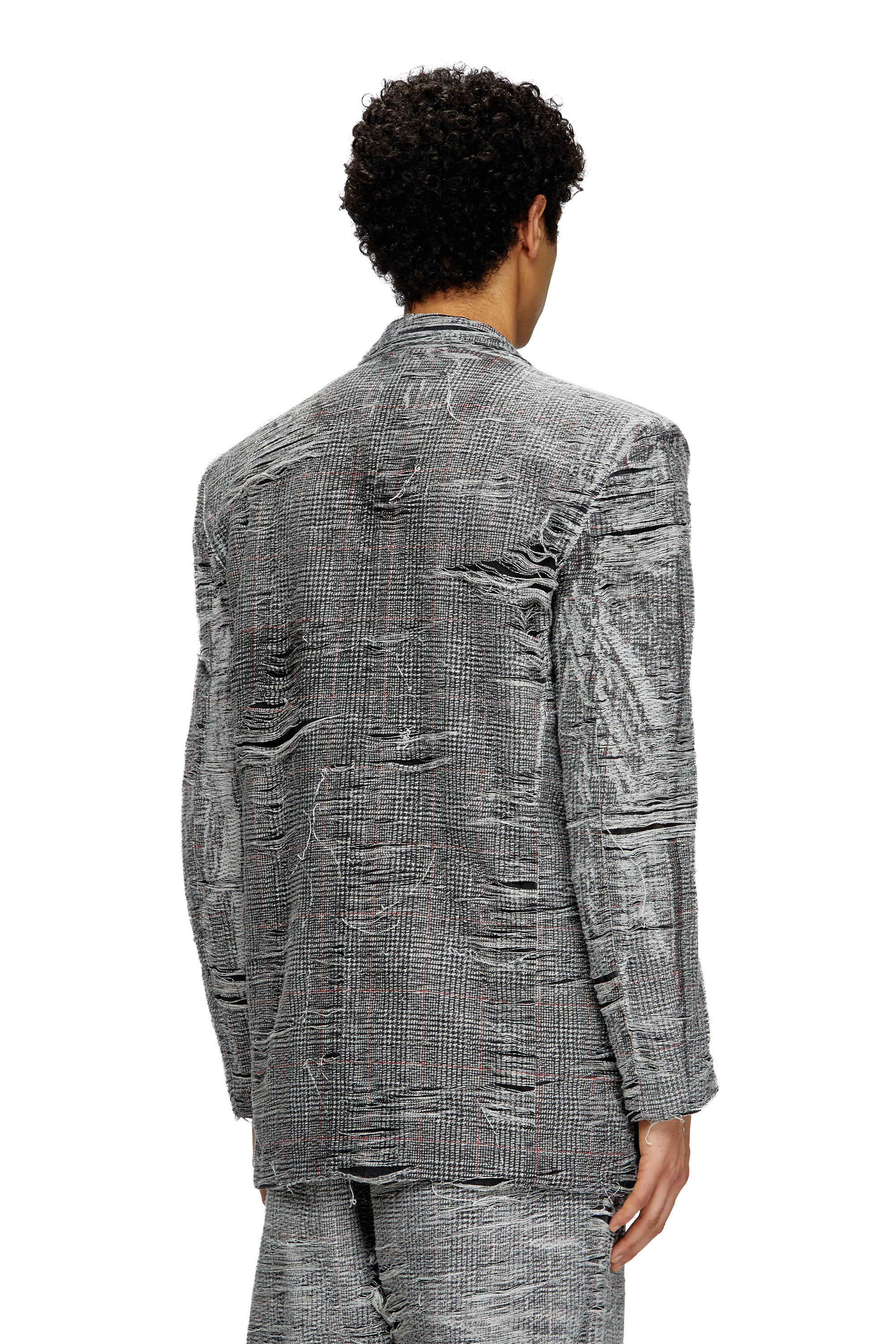 Diesel - D-PEKKA-FSG, Man's Blazer in distressed Prince of Wales denim in Grey - 4