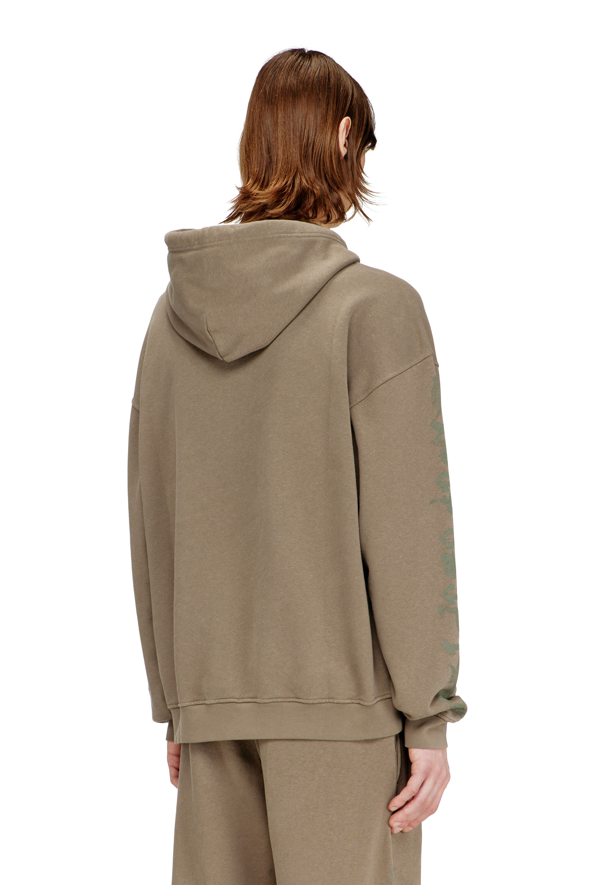 Diesel - S-GRIFFON, Man's Treated hoodie with griffin print in Light Brown - 4