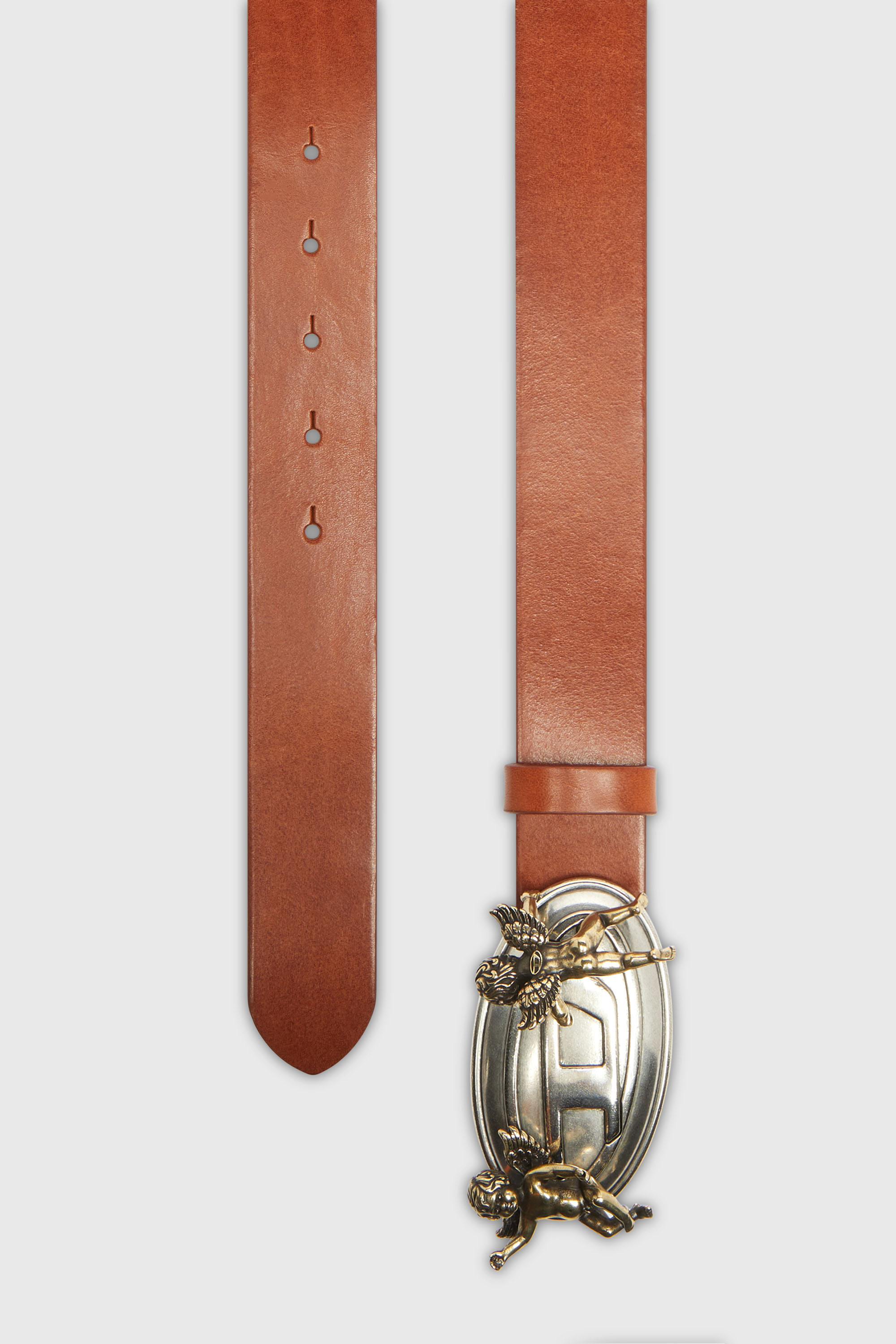Diesel - B-OVAL ANGELS 35, Woman's 3.5cm leather belt with cherub Oval D buckle in Brown - 2