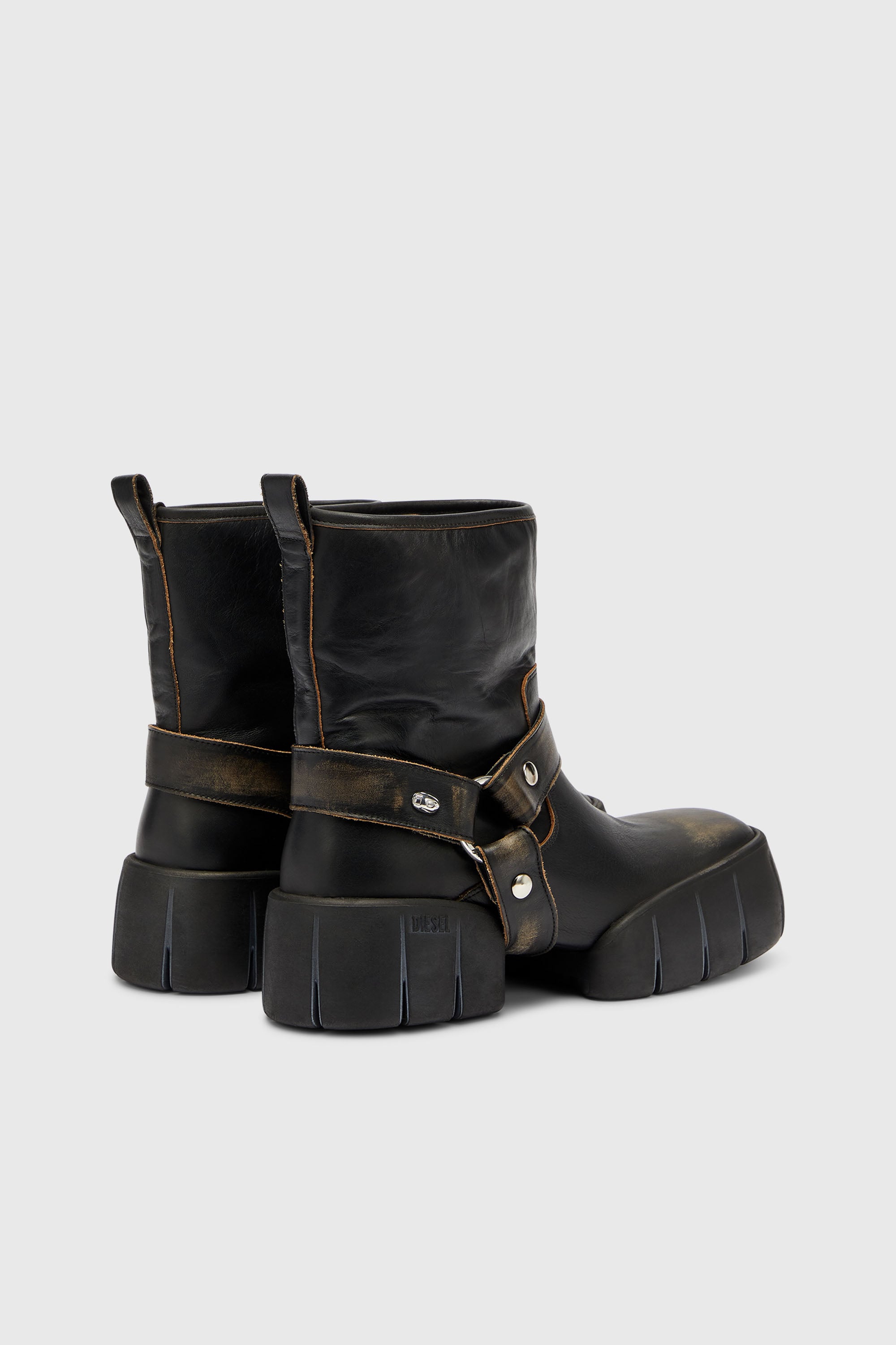 Men's D-Tex - Biker boots in distressed leather | Brown | Diesel SI