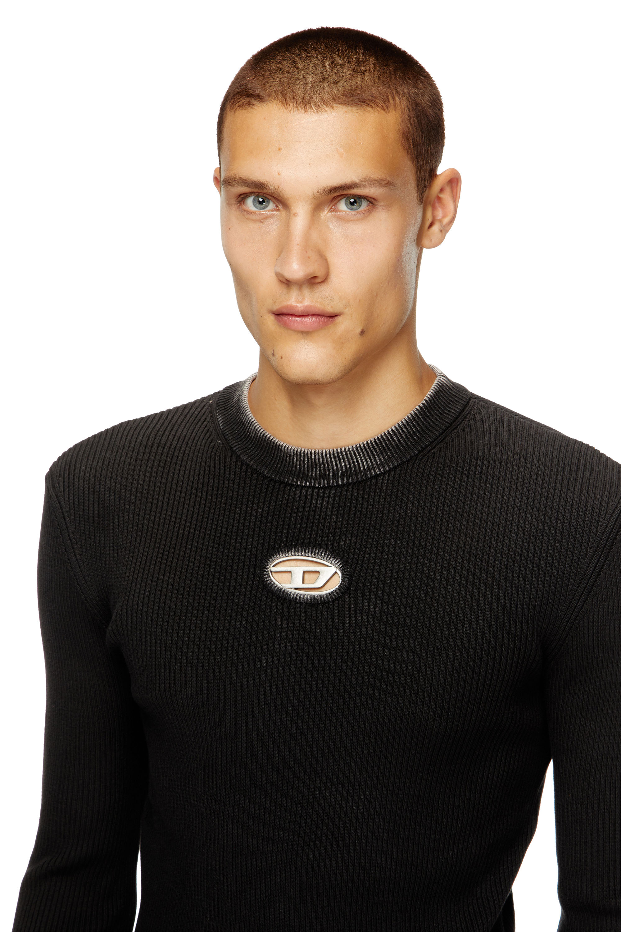 Diesel - K-DARIN-A, Man's Cut-out jumper with Oval D in Black - 5