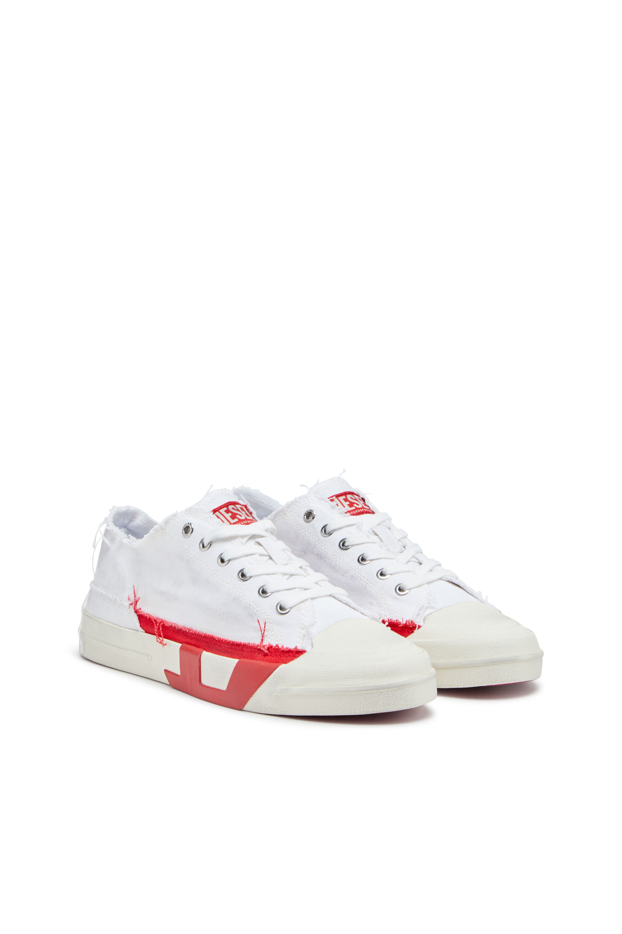 S-D-VERSE LOW, White/Red Diesel - S-D-VERSE LOW, Man's S-D-Verse-Dirty-effect canvas sneakers in White/Red - 2