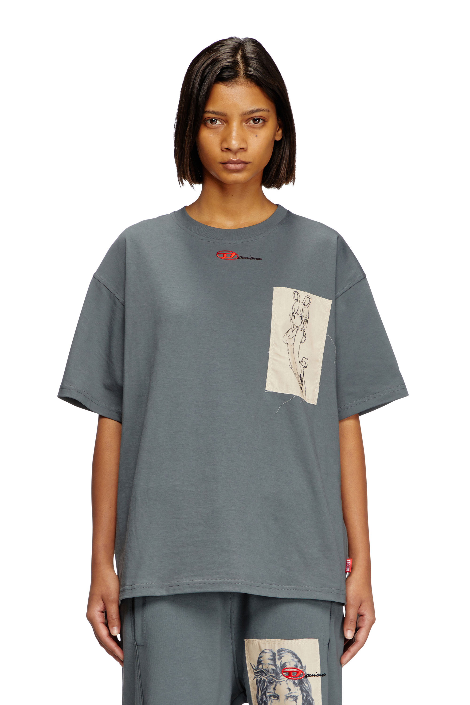 Diesel - T-BOXT-1P-DD, Unisex's T-shirt with tattoo patch in Grey - 4