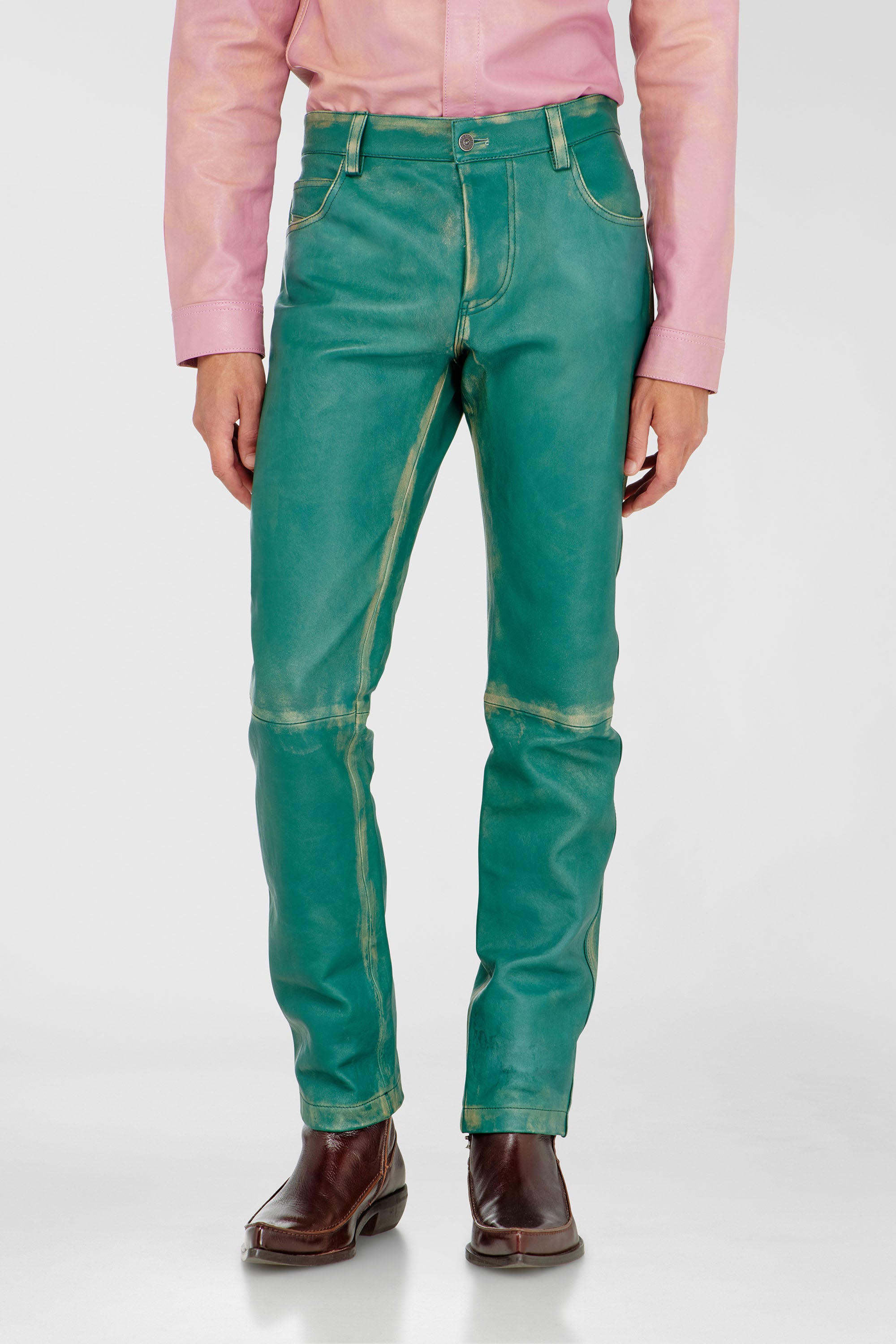 DIESEL グリーン イージーパンツ Men's Pants in treated leather | Green | Diesel SI