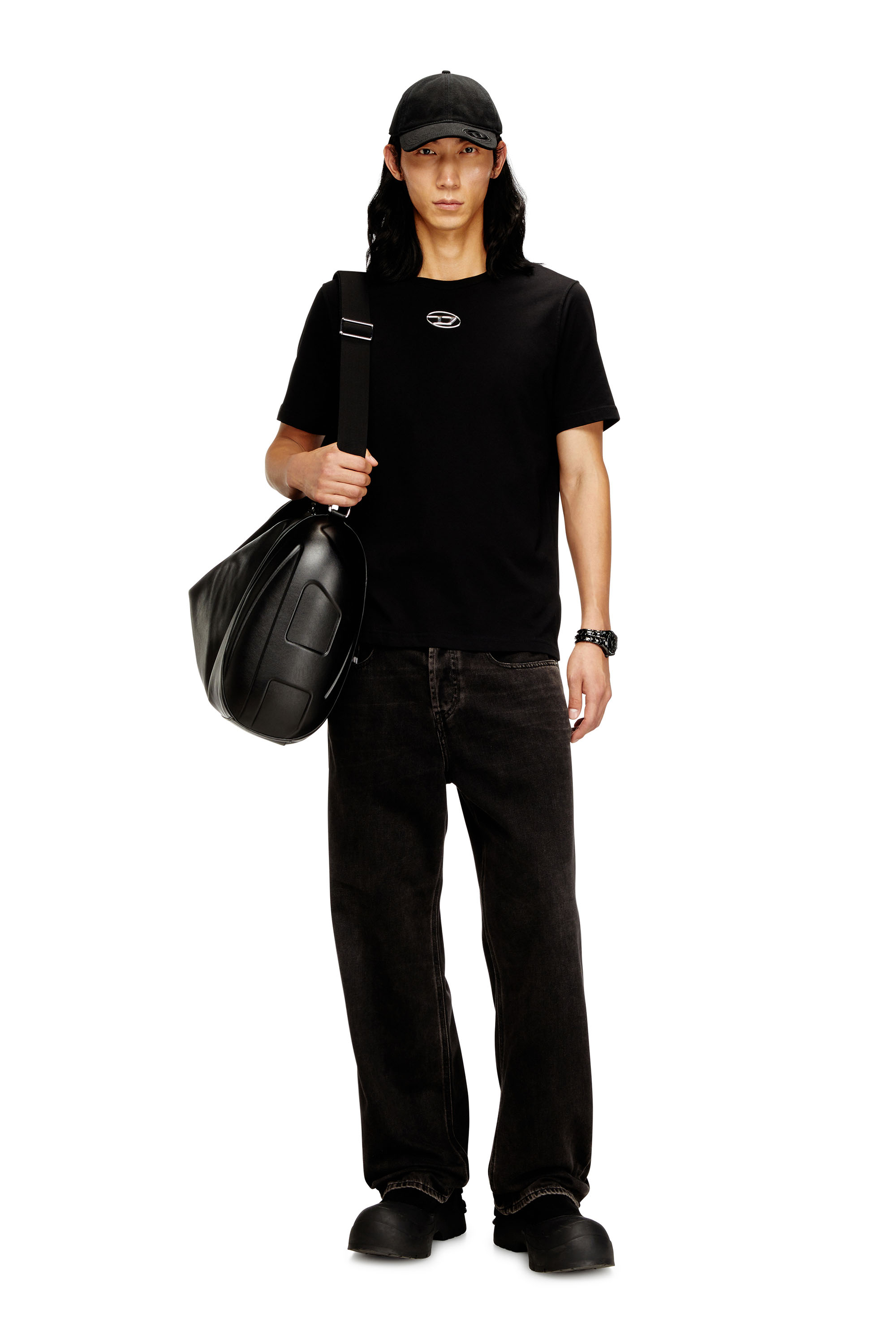 Diesel - T-ADJUST-OD, Man's T-shirt with metallic Oval D in Black - 2