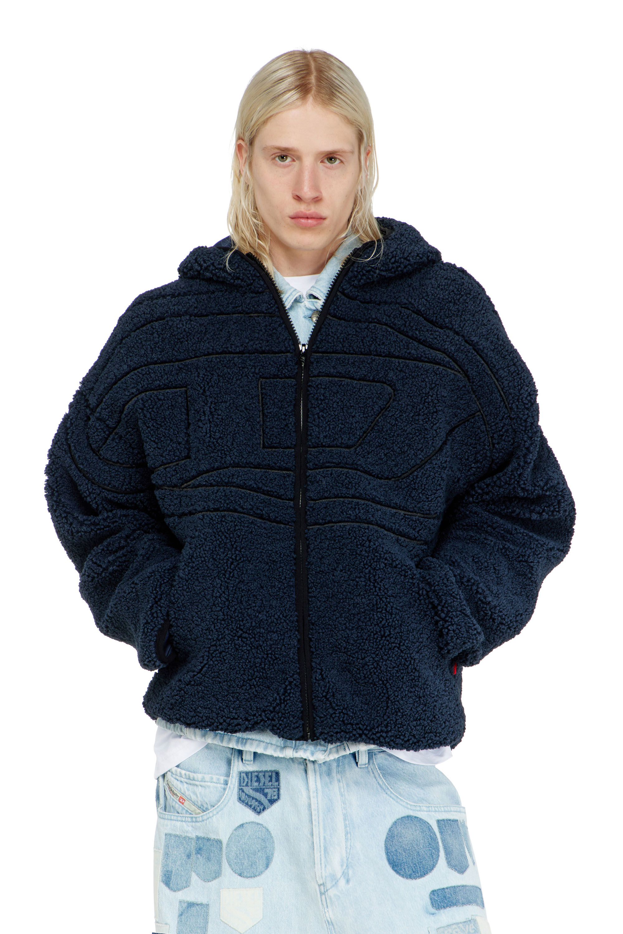 Diesel - S-ZAT, Man's Teddy hoodie sweatshirt in Dark Blue - 1