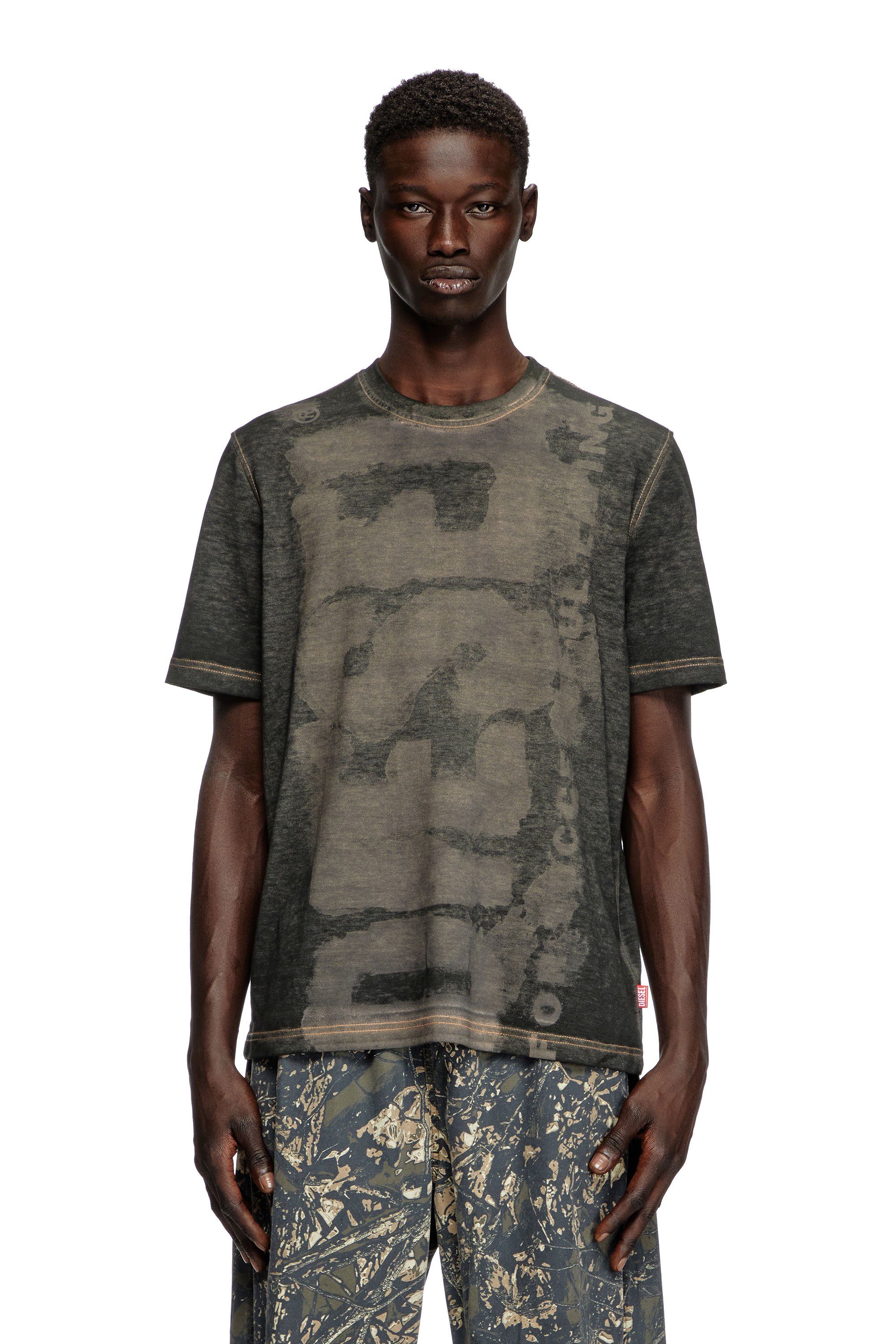 Diesel - T-ADJUST-R18, Man's Logo T-shirt in devoré pique in null - 1